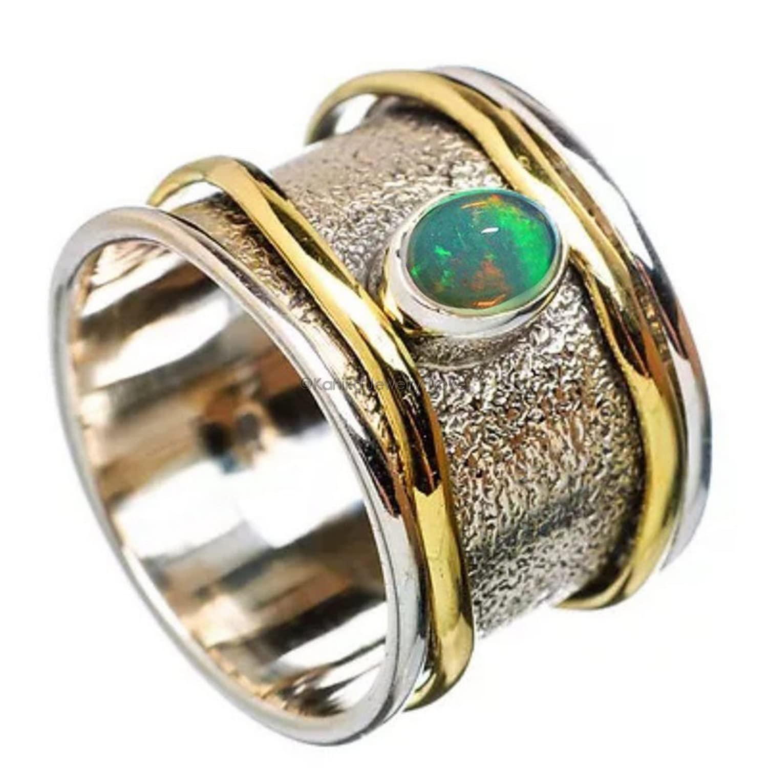 Ethiopian Opal Spinner Ring for Men - 925 Sterling Silver Unique Texture Band Ring, Wedding Gift, Mother's Day Present, Size 13.5 | Stress Relief Fidget Jewelry, Meditation Accessory & Stylish Statement Piece