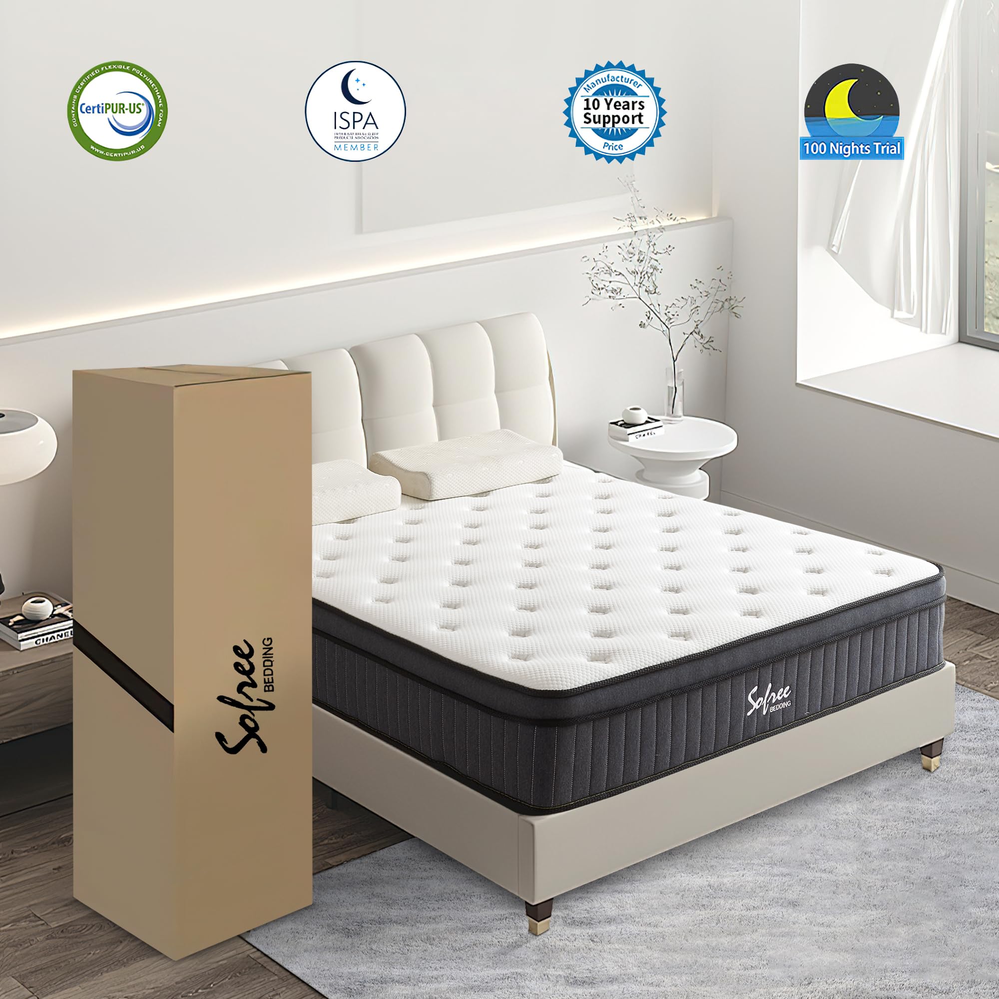10 Inch Queen Size Memory Foam Hybrid Mattress with Pocket Springs - Medium Firm, Motion Isolation & Edge Support - CertiPUR-US Certified - Perfect for Bedrooms, Guest Rooms & Apartments