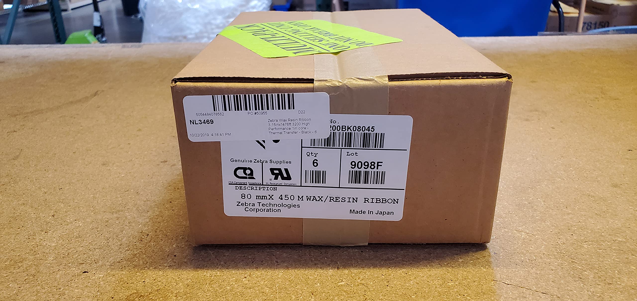 ZEBRA 03200BK08045 High Performance Wax Resin Ribbon - 3.15
