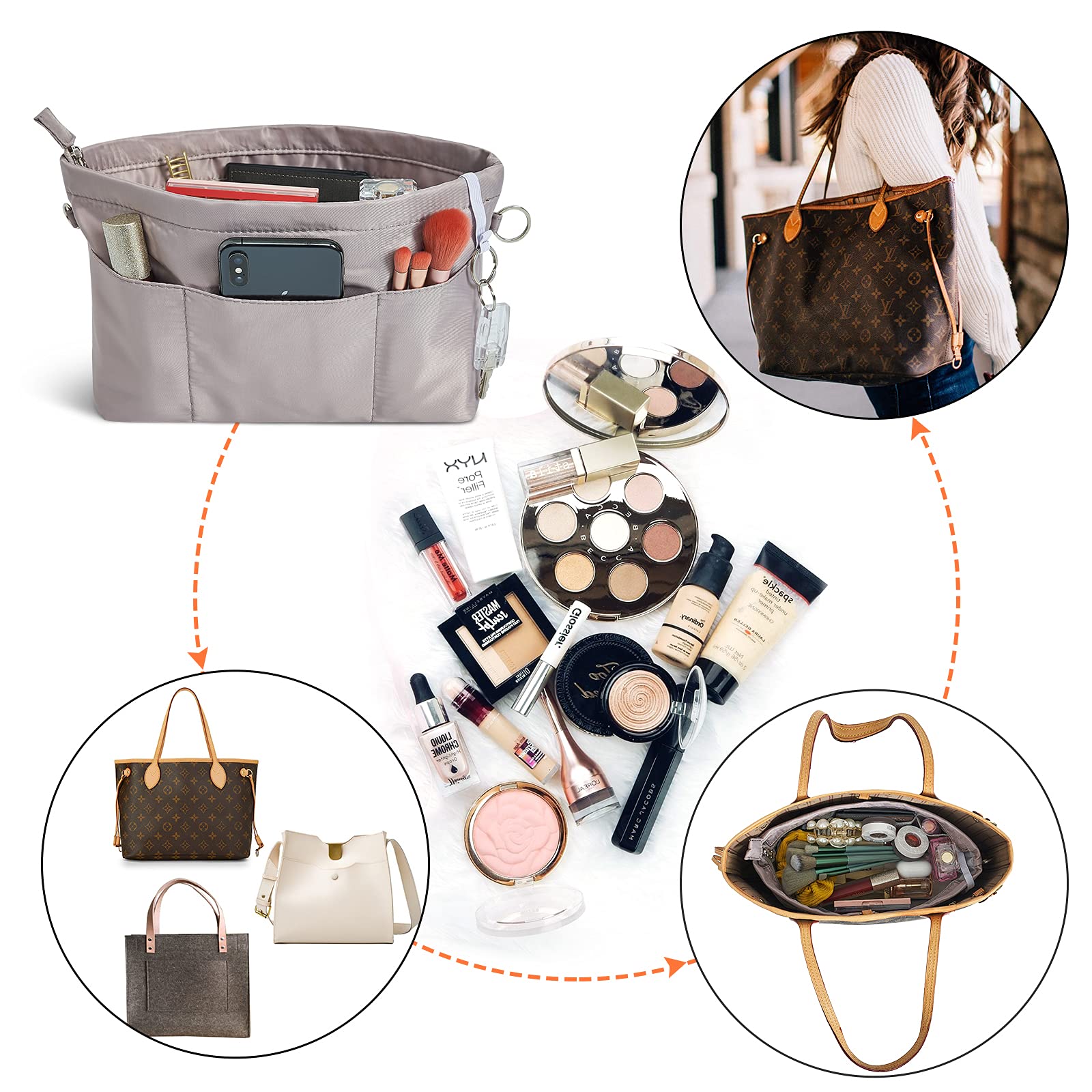 Premium Nylon Purse Organizer Insert - 13 Zippered Pockets, 5 Sizes for Tote Bags & Handbags | Perfect for Travel, Work & Daily Organization