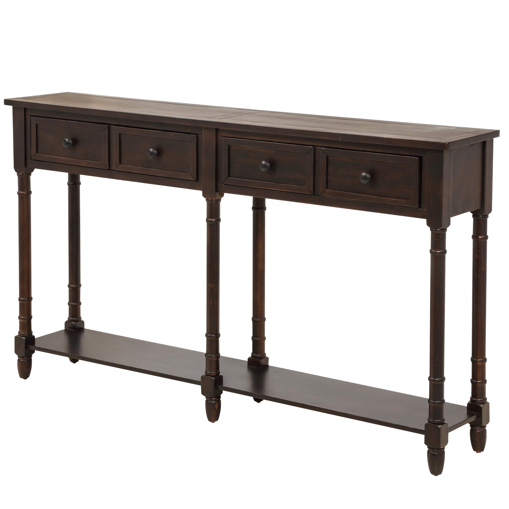 Rustic Espresso Console Table with 2 Large Drawers & Bottom Shelf - Entryway Sofa Table, Buffet Sideboard for Living Room, Hallway & Dining Room Storage Solution
