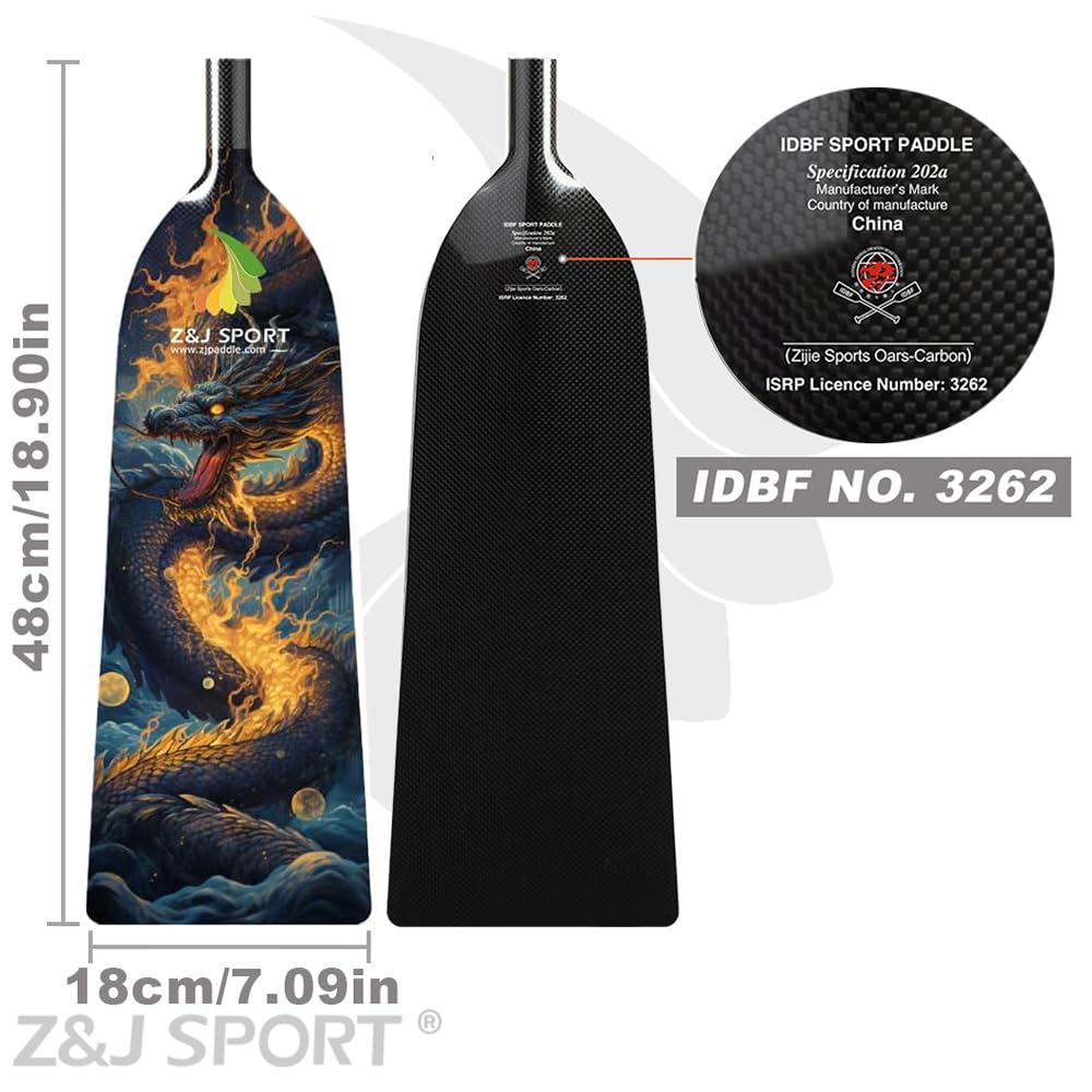 Premium Carbon Fiber Adjustable Dragon Boat Paddle - IDBF Approved Competition Paddle with Dragon Graphic & T-Handle for Racing - Perfect for Professional Dragon Boat Teams and Water Sports Enthusiasts