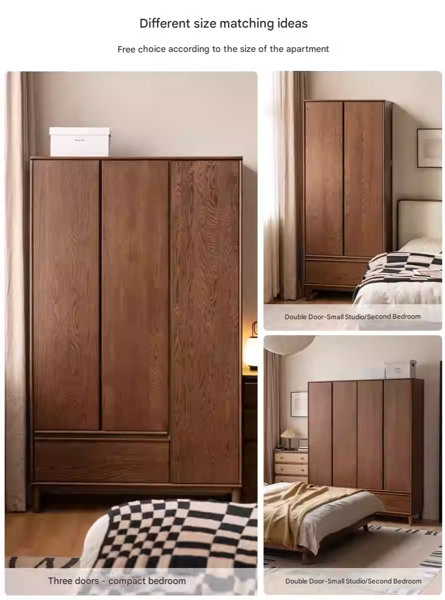 Oak Solid Wood Modern Off Floor Wardrobe - Stylish Freestanding Closet for Bedroom, Living Room & Office Storage