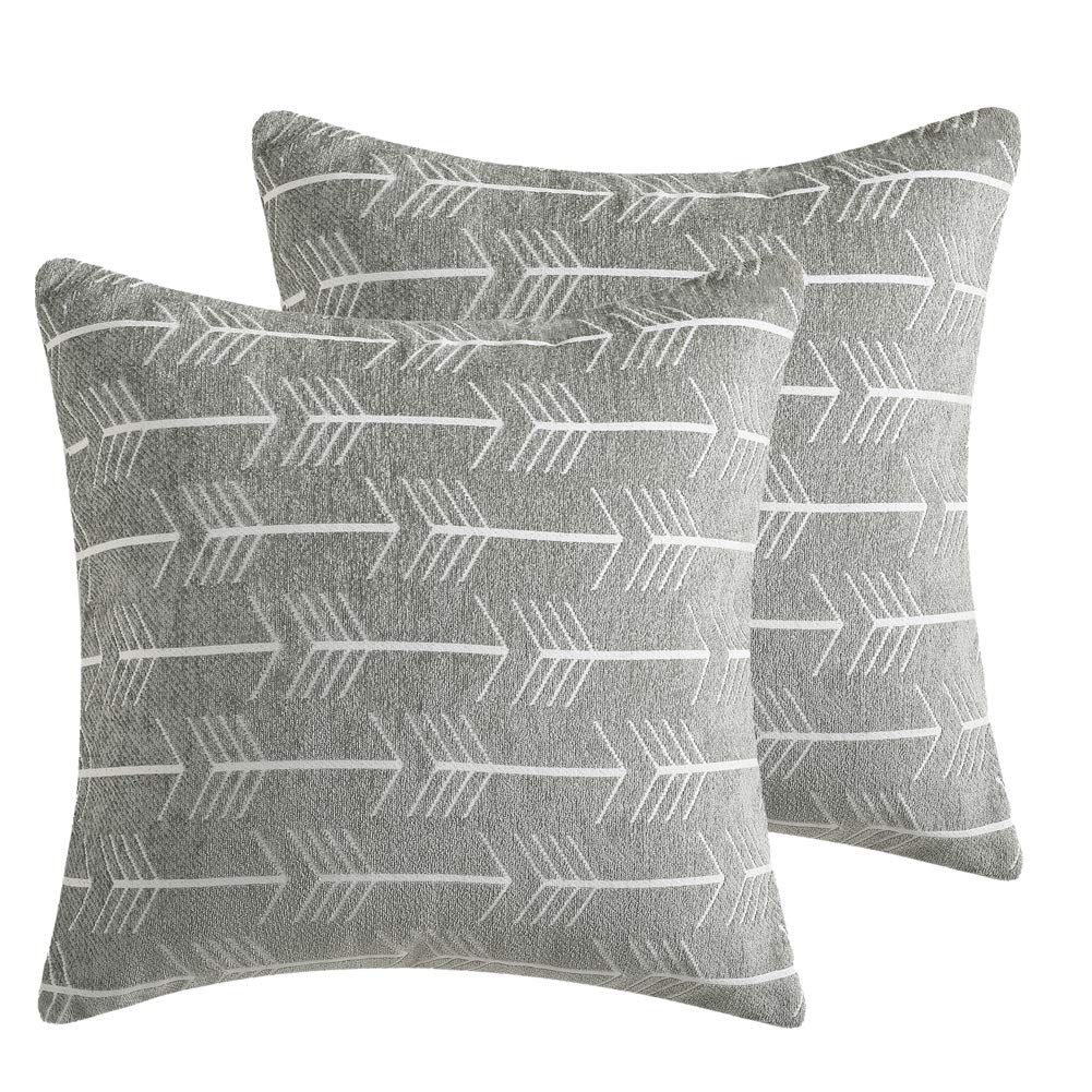 Boho Embroidered Throw Pillow Covers - Double-Sided Modern Tribal Square Pillow Shams 18x18 Inches (Grey) - Handmade Decorative Accent Pillows for Bed, Sofa & Living Room