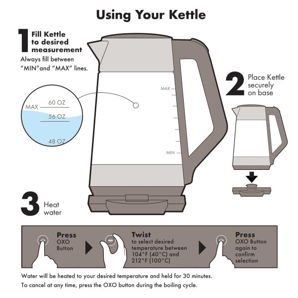 OXO Brew Adjustable Temperature Electric Kettle - 1.7L, Clear Glass, Fast Boiling, Precise Temp Control for Coffee, Tea & Pour Over Brewing - Perfect for Home, Office & Kitchen Use