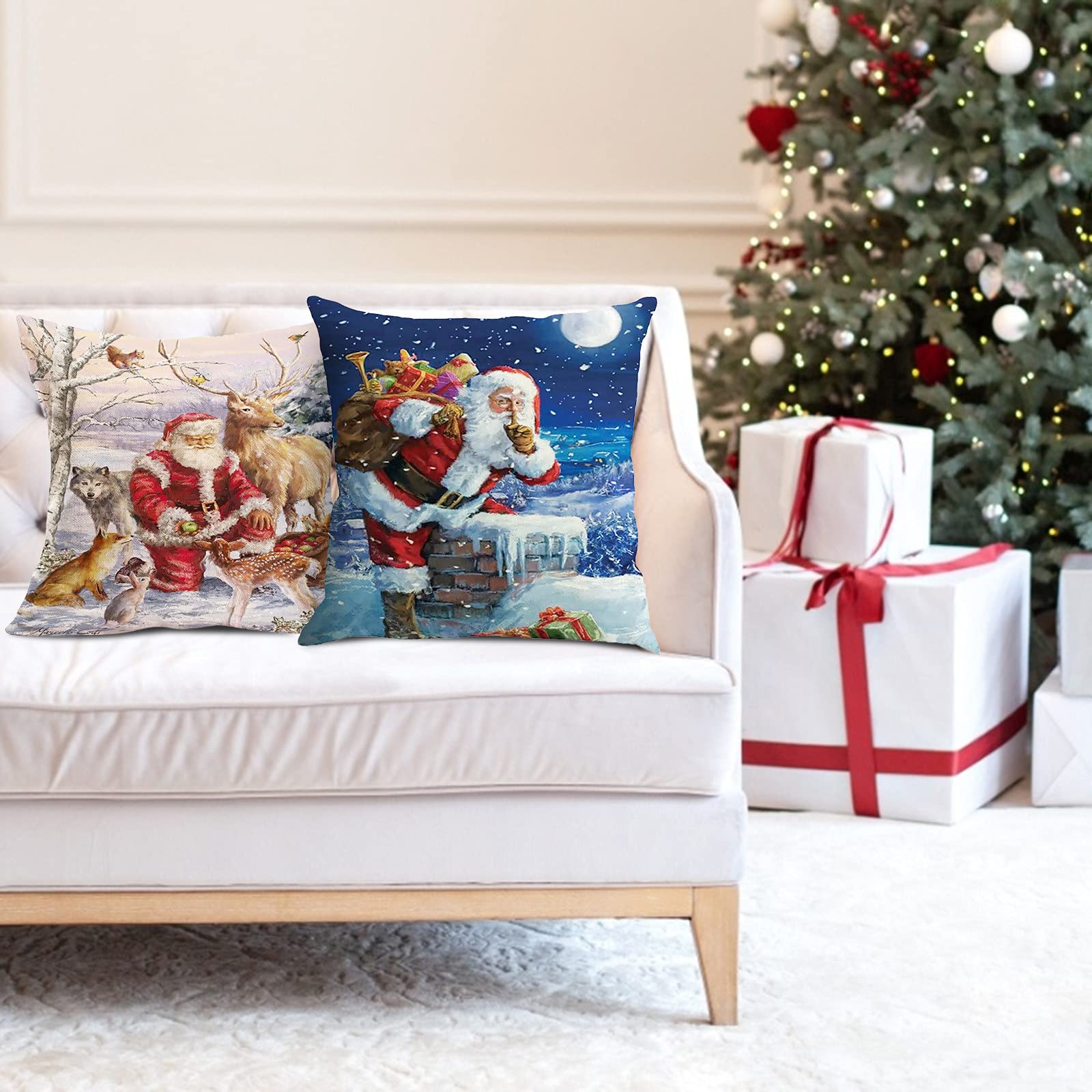 Soft Cotton Waist Sofa Cushion - Christmas Home Decor Throw Pillow with Linen Case - Perfect for Living Room, Bedroom & Holiday Decoration
