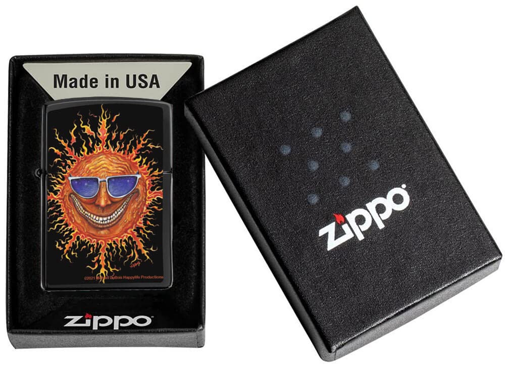 Sun by Mike Dubois - Matte Black Zippo Lighter for Men | Windproof Refillable Metal Lighter for Outdoor Camping, Hiking & Everyday Carry (ECL)