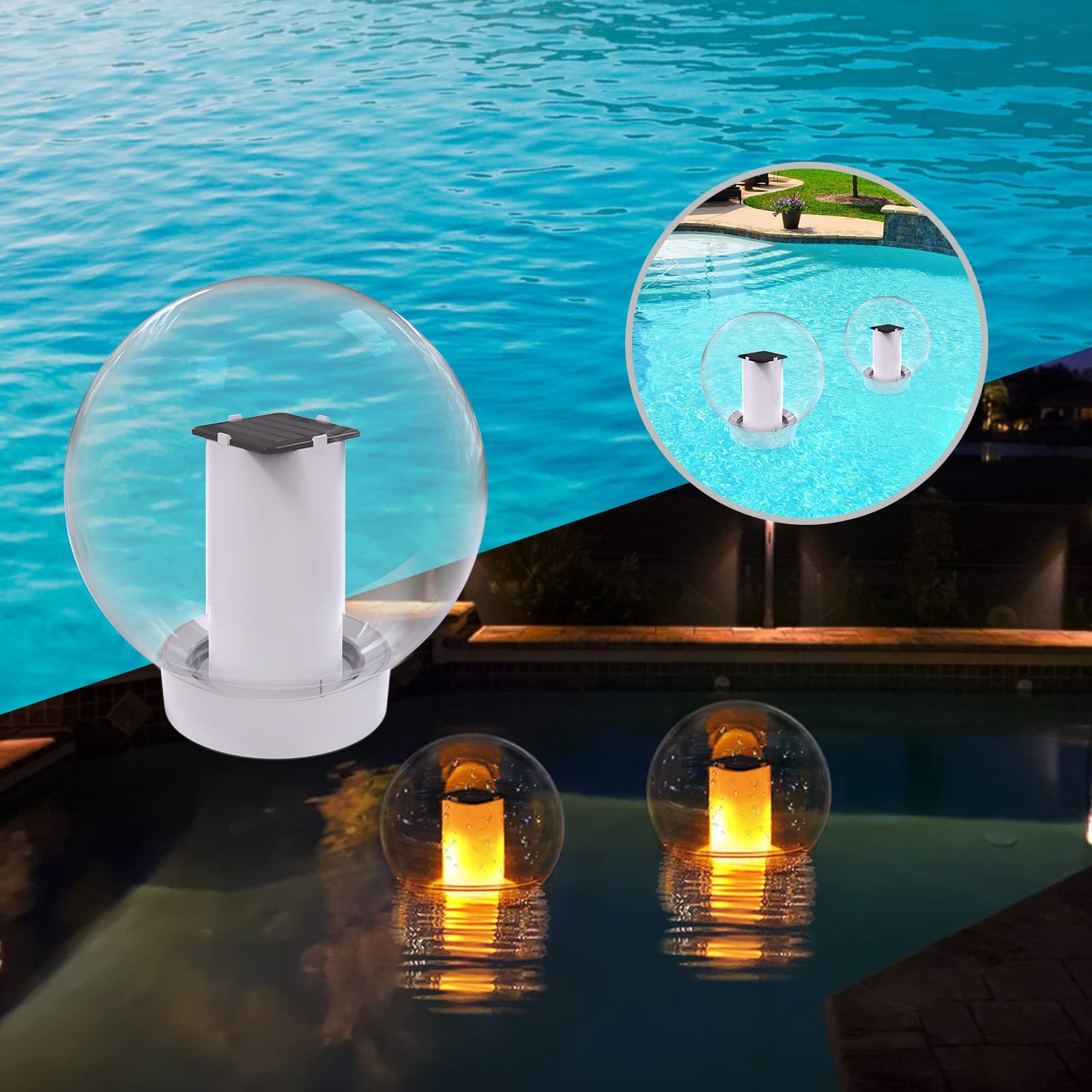 Solar Powered Floating Pool Lights - Waterproof Outdoor Solar Flame Lights for Pools, Spas, Gardens & Bedroom Night Decor - Glowing Orb for Romantic Ambiance & Party Lighting