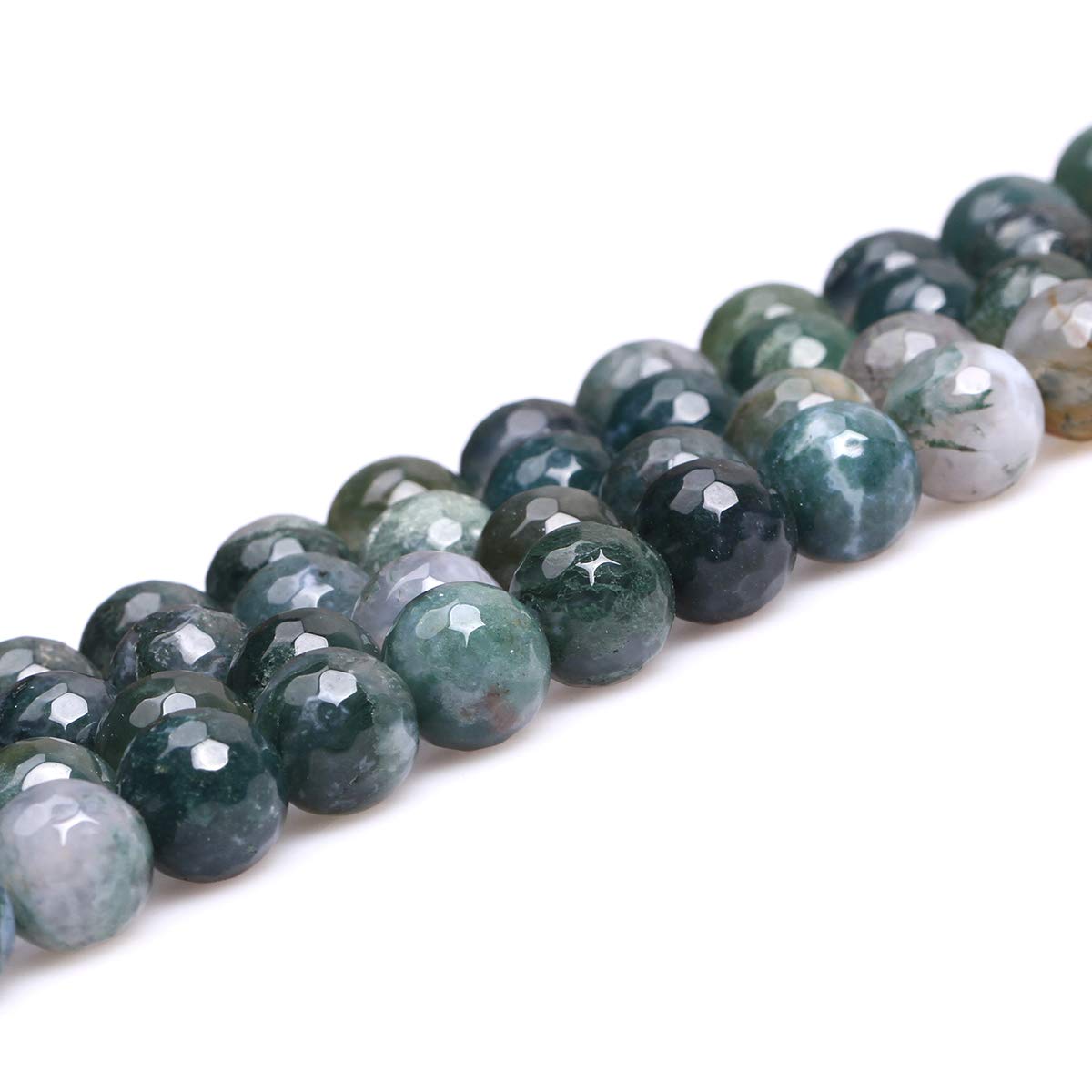 Natural Moss Agate Gemstone Loose Beads - 10mm Faceted Round Energy Power Beads for Jewelry Making (15 Inch Strand) - Perfect for DIY Bracelets, Necklaces & Spiritual Healing Jewelry