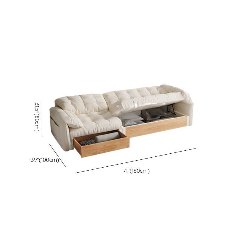 Premium White Oak Wood Sofa with Armrests - Concealed Support & Hidden Storage - Perfect for Living Room, Lounge, or Office Space