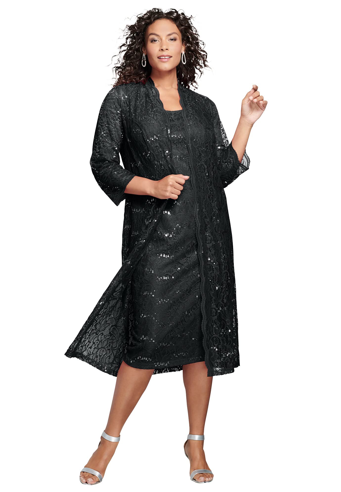 Roaman's Women's Plus Size Sequin Lace Jacket Dress - Elegant Evening Wear for Parties & Special Occasions