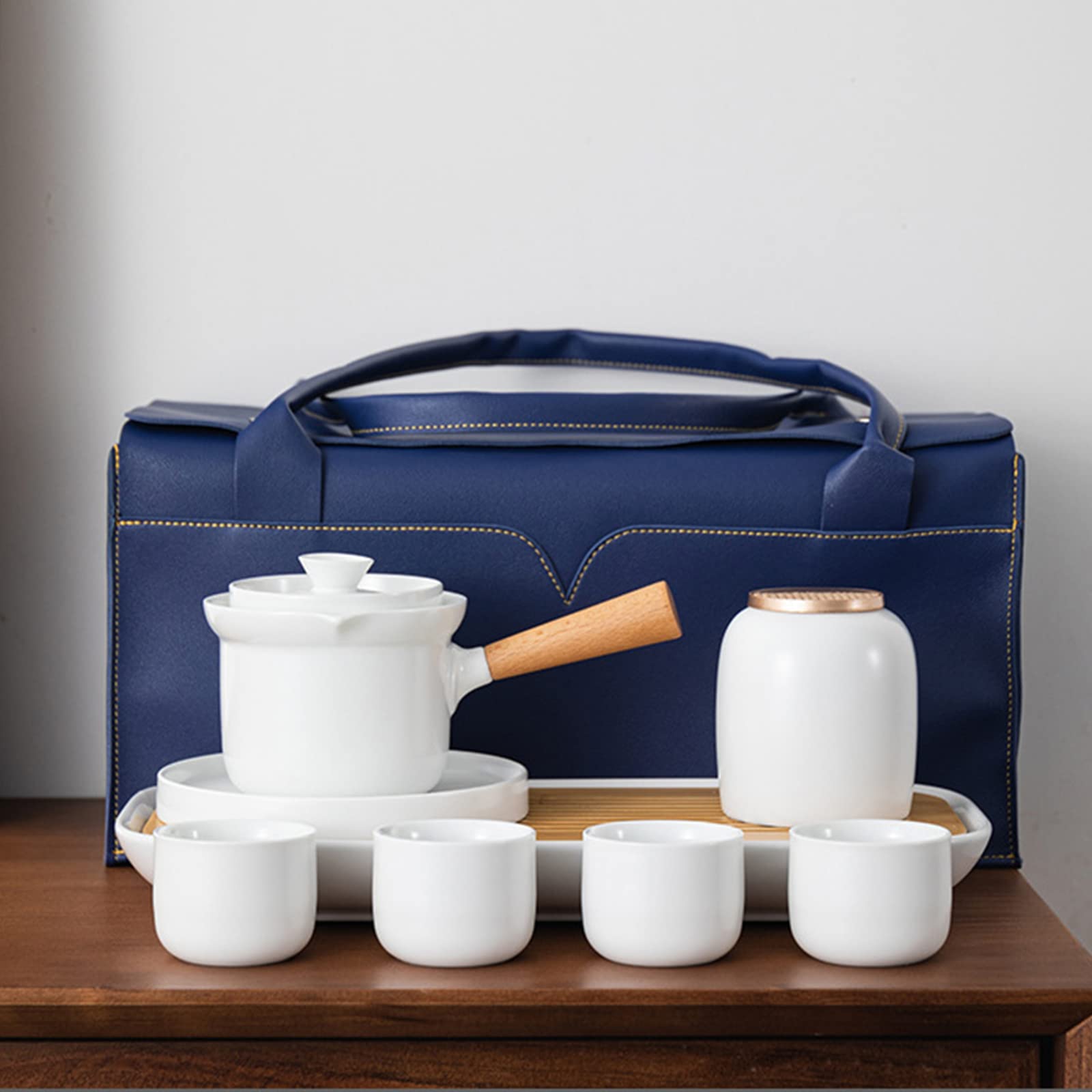Premium Chinese Handmade Ceramic Travel Tea Set - 1 Teapot & 4 Porcelain Cups with Infuser & Portable Bag | Gift for Tea Lovers | Perfect for Camping, Office, Picnics & Home Use | Gray