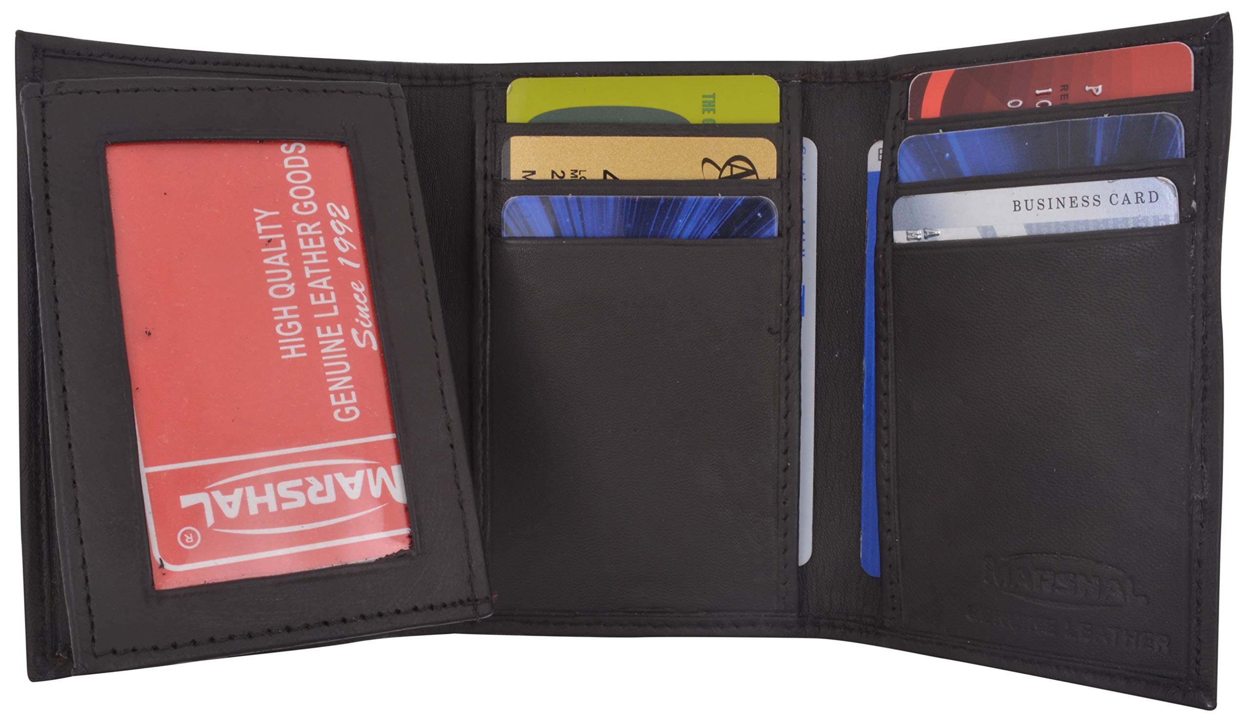 Premium Men's Brown Leather Wallet - Genuine Lambskin Trifold Design with Flip ID Window | Slim RFID Blocking Bifold Wallet for Everyday Carry & Travel