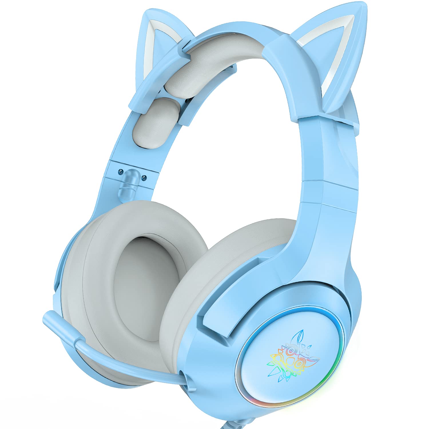 Blue Gaming Headset with Removable Cat Ears - Wireless Over-Ear Headphones for PC, PS4, PS5, Xbox One & Mobile | 7.1 Surround Sound, RGB Lighting, Retractable Mic | Perfect for Gaming, Streaming & Online Classes