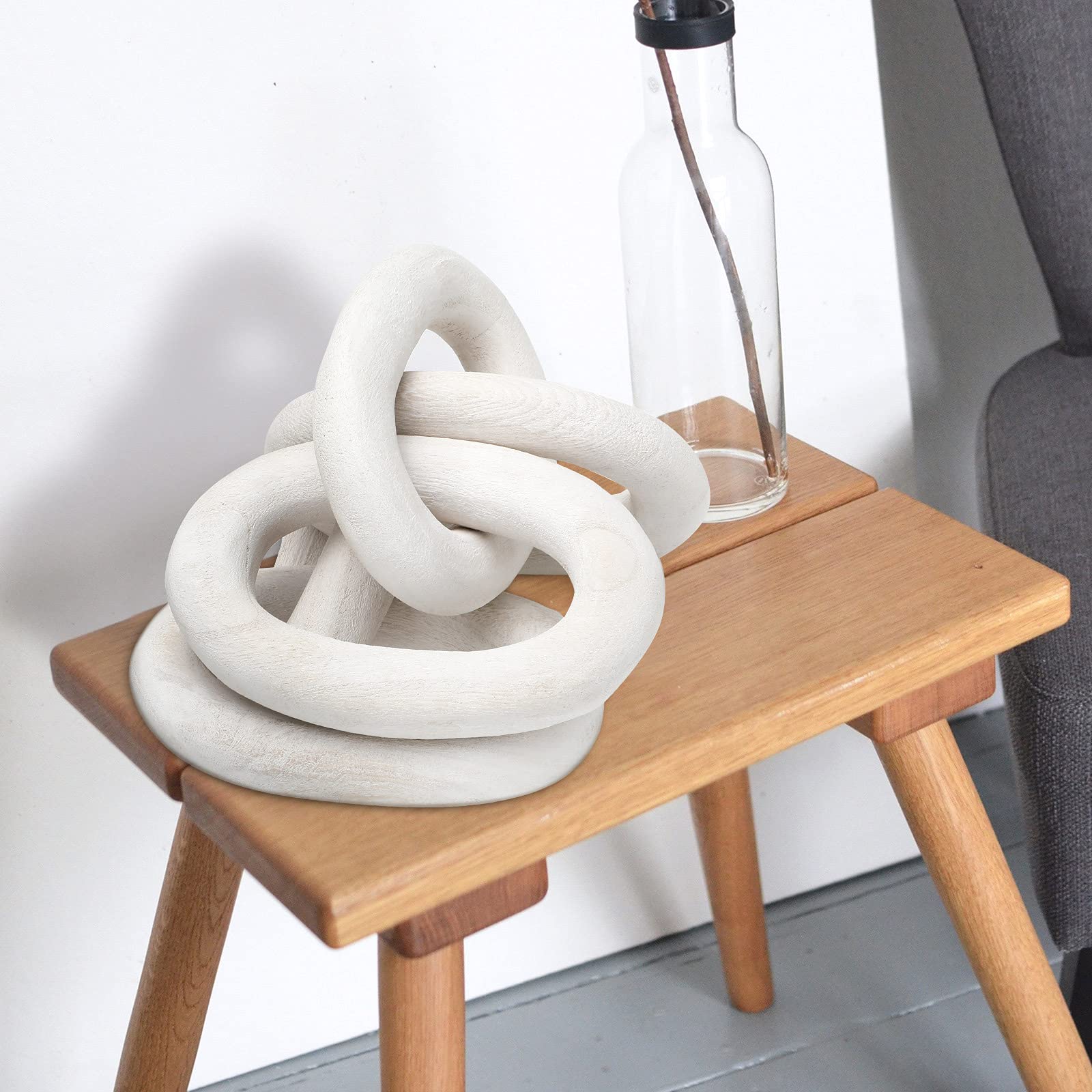 Decorative Wood Link Chain - 5 Link Wooden Chain Decor for Home, Office, Party & Family Events - Natural White Rustic Home Decor for Wall, Shelf & Tabletop Display