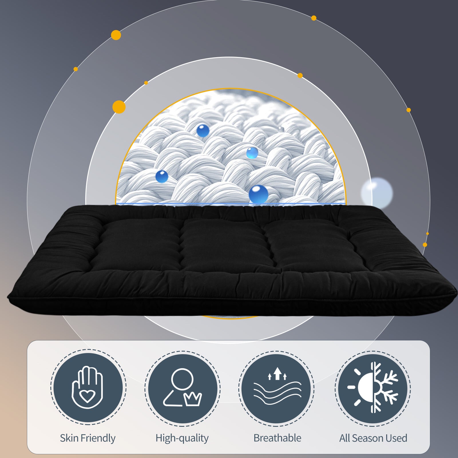 MAXYOYO 6 Extra Thick Japanese Classic Floor Futon Mattress - Black | Comfortable Tatami Sleeping Mat for Guest Bed, Small Space Living, Meditation & Yoga | Premium Foldable Floor Bed for Apartments, Dorms & Travel