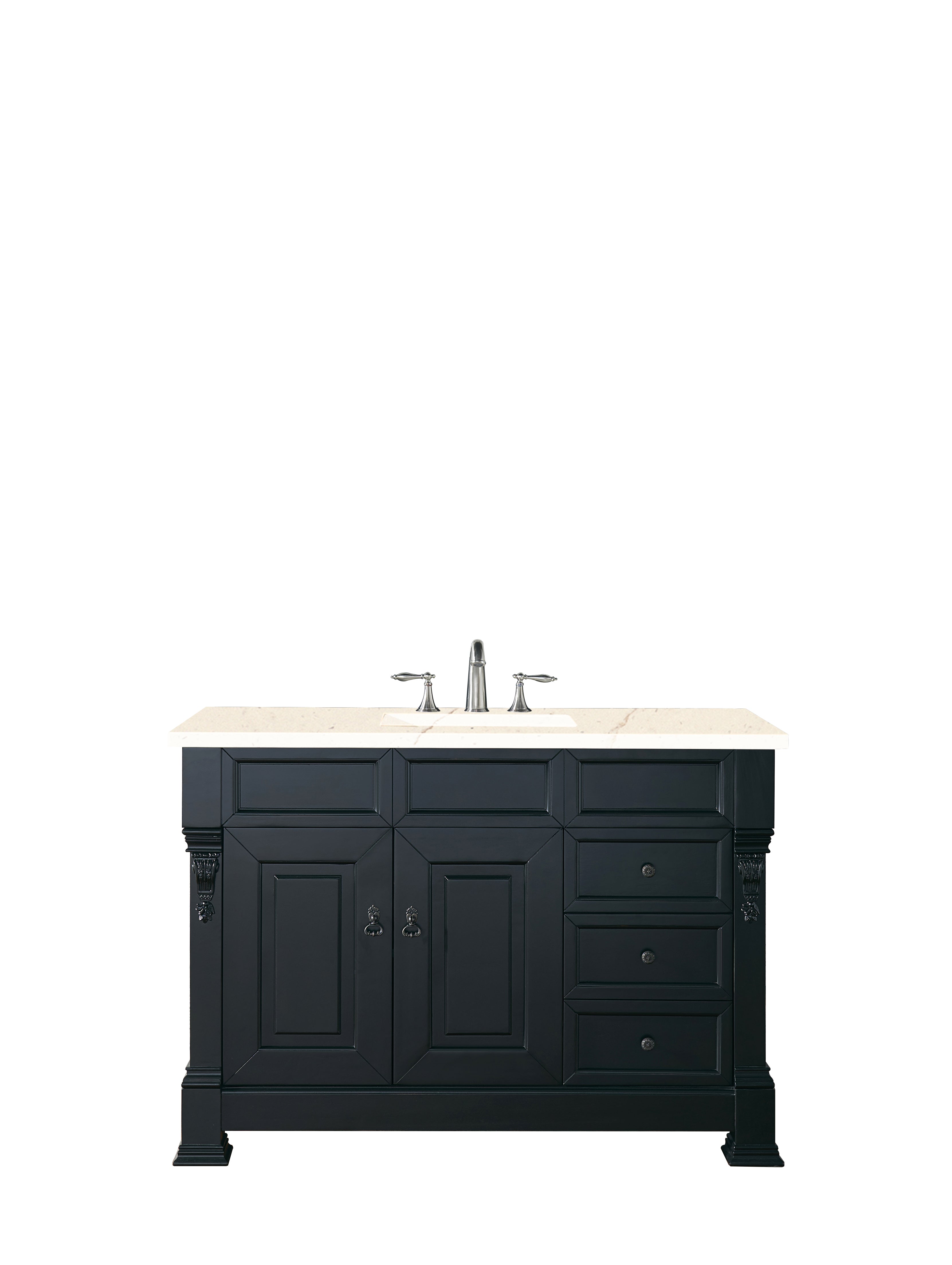 Brookfield 48 Inch Single Bathroom Vanity with 3CM Eternal Marfil Quartz Top in Antique Black - Perfect for Modern and Traditional Bathroom Designs