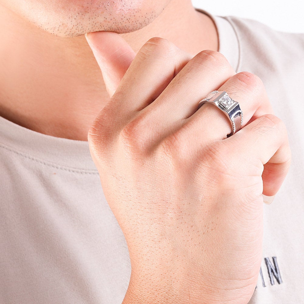 7mm Men's Wedding Ring - Unique Domineering Silver & White Gold Band - Matching Couple Rings - Perfect Gift for Him - Ideal for Anniversaries, Engagements & Special Occasions