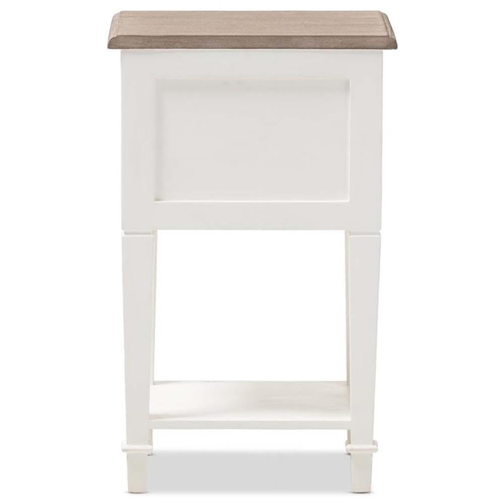 BOWERY HILL Modern 2-Drawer Wood Nightstand in Weathered Oak White - Stylish Bedside Table for Bedroom, Living Room & Guest Room