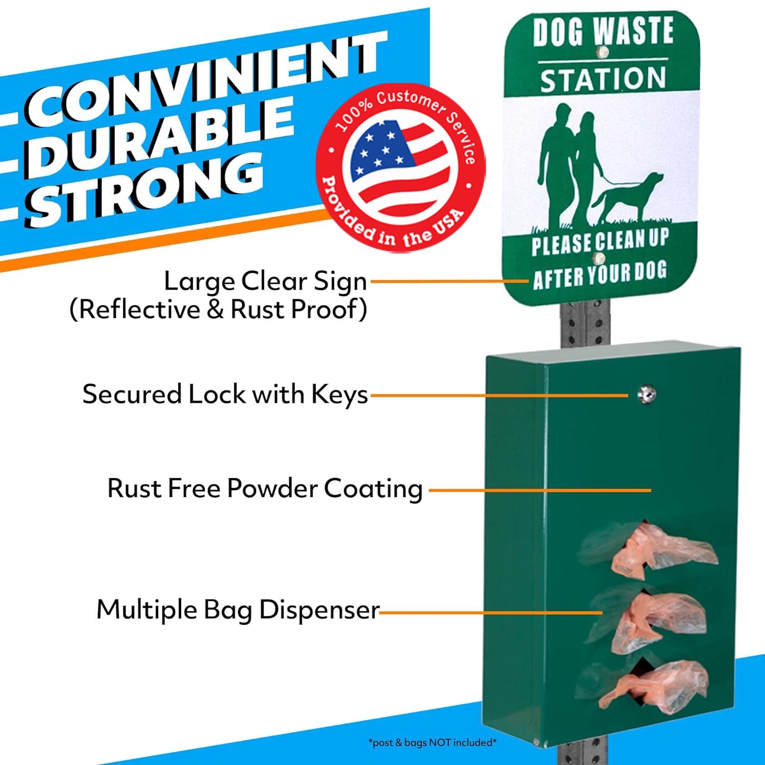 10 Gallon Aluminum Rustproof Dog Waste Station – Durable Outdoor Pet Poop Bin with Reflective Sign & Lid – Perfect for Backyards, Parks & Dog Walking Areas – Eco-Friendly Pet Waste Disposal Solution