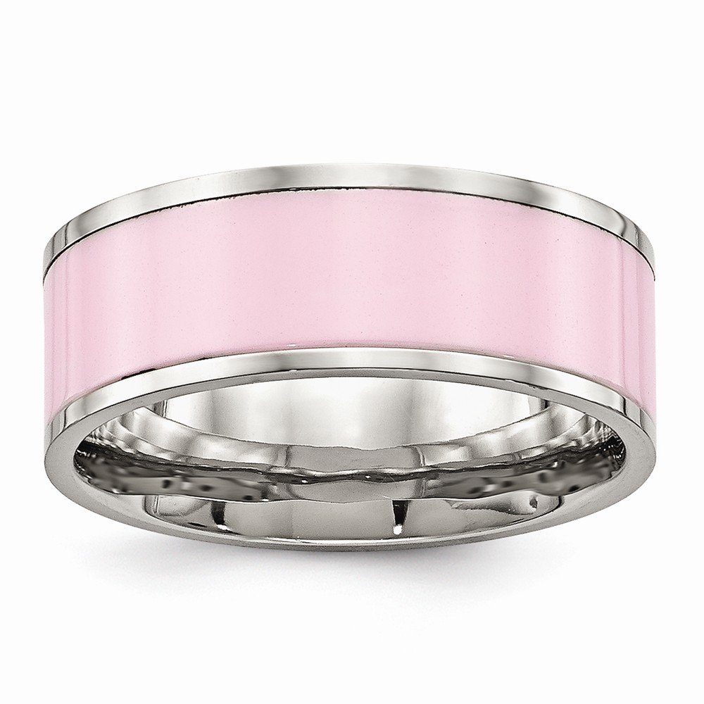 Solid Stainless Steel Pink Ceramic Wedding Band Ring for Women - Durable & Hypoallergenic Wedding, Engagement, Anniversary Jewelry Gift
