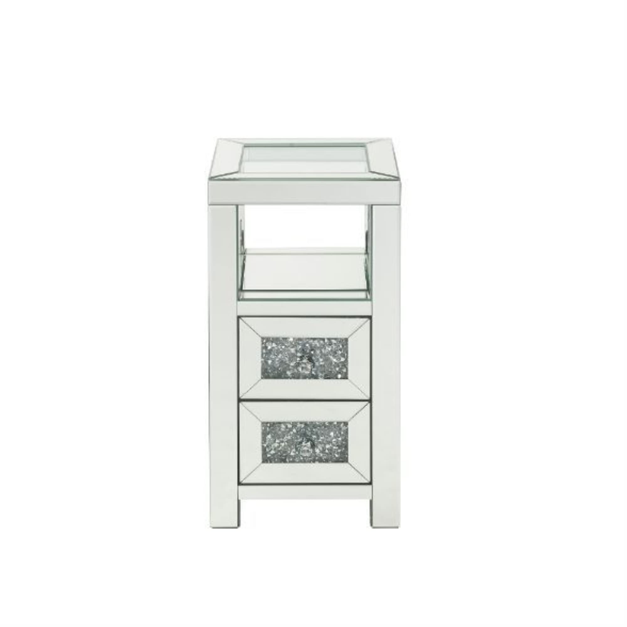 Noralie Clear Glass Accent Table with Mirrored Finish & Faux Diamond Decor - Perfect for Living Room, Bedroom, or Entryway Decor