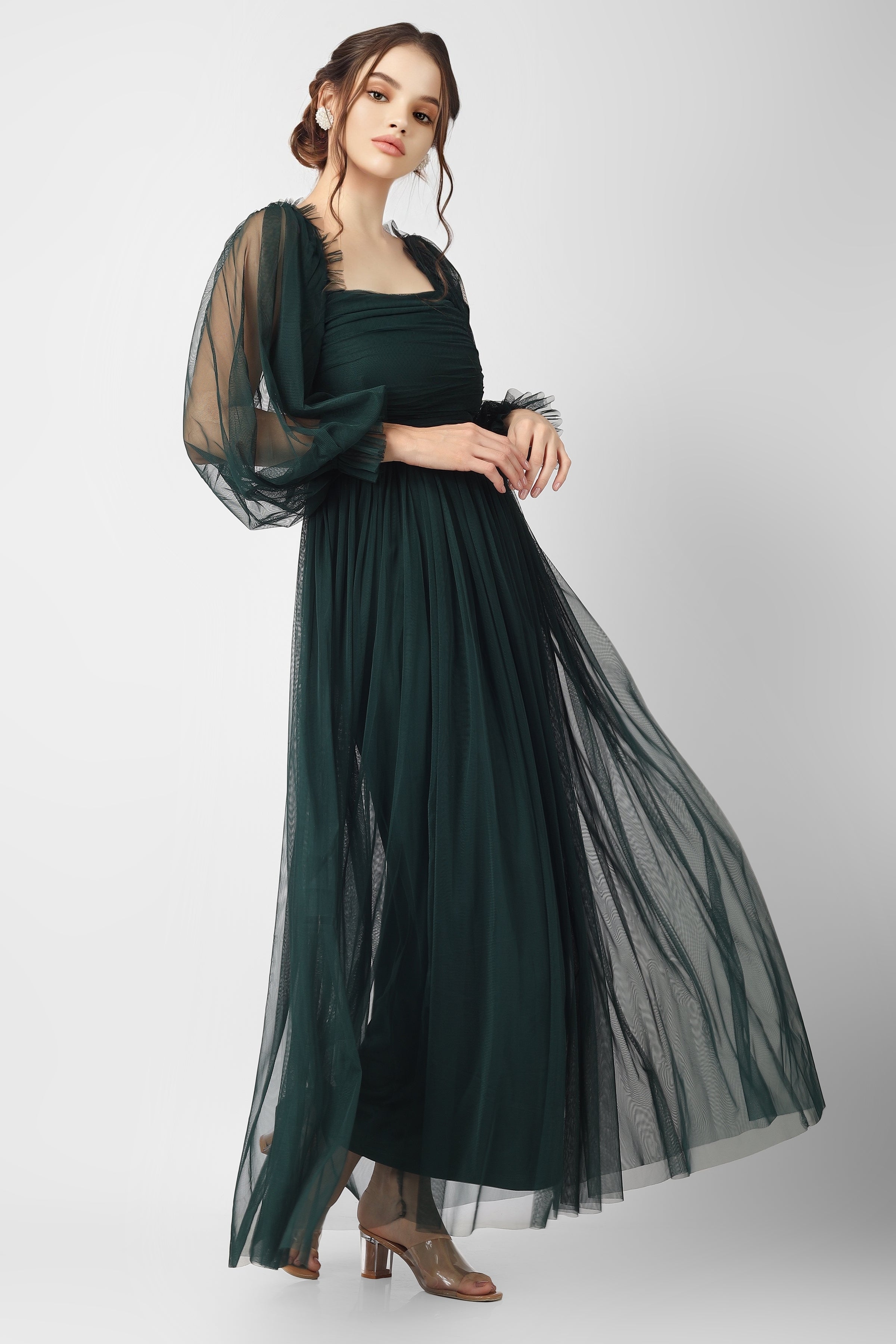Lana Emerald Green Tulle Dress for Women | Elegant Evening Gown for Prom, Wedding & Special Occasions