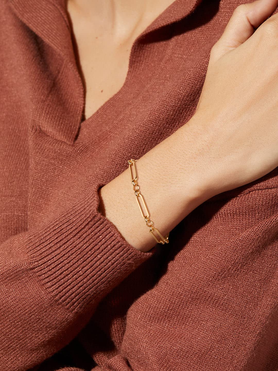 WEARON Women's 14K Gold Plated Chunky Link Chain Bracelet - Elegant Simple Jewelry for Everyday Wear, Parties & Gifts