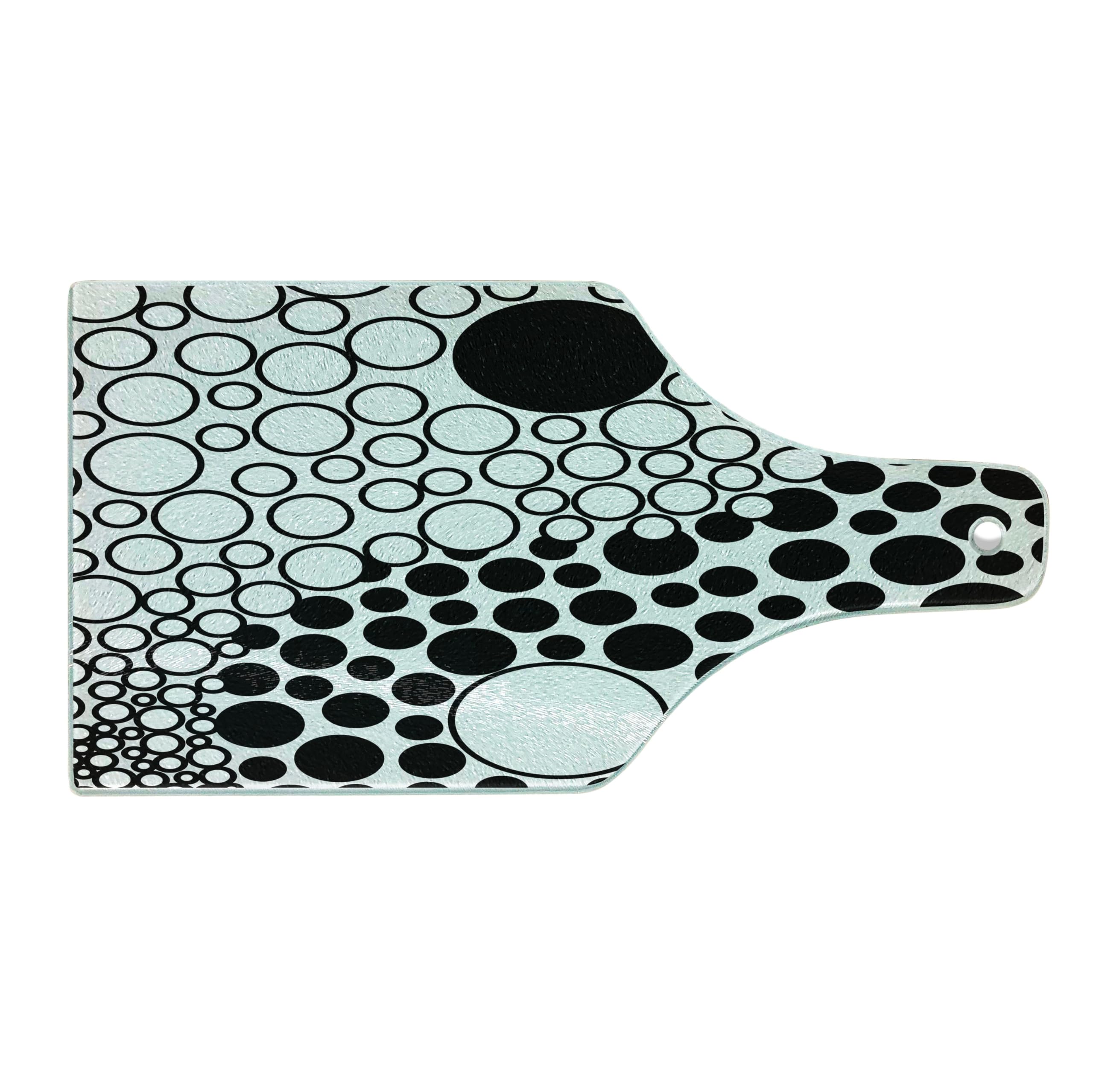 Ambesonne Yin Yang Cutting Board - Black & White Abstract Design with Retro Dots - Tempered Glass Serving Board for Kitchen & Dining - Perfect for Charcuterie, Cheese Display & Wine Bottle Serving