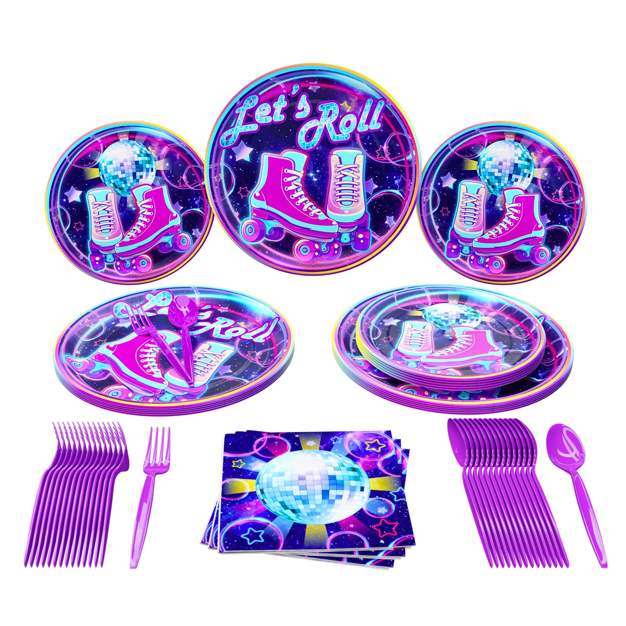Roller Skating Party Supplies Kit - 100 Piece Set for 16 Guests | 90s Themed Decorations with Roller Skate Plates & Napkins | Perfect for Girls' Skate Parties, Birthday Celebrations & Retro Theme Events - Blue Orchards Design