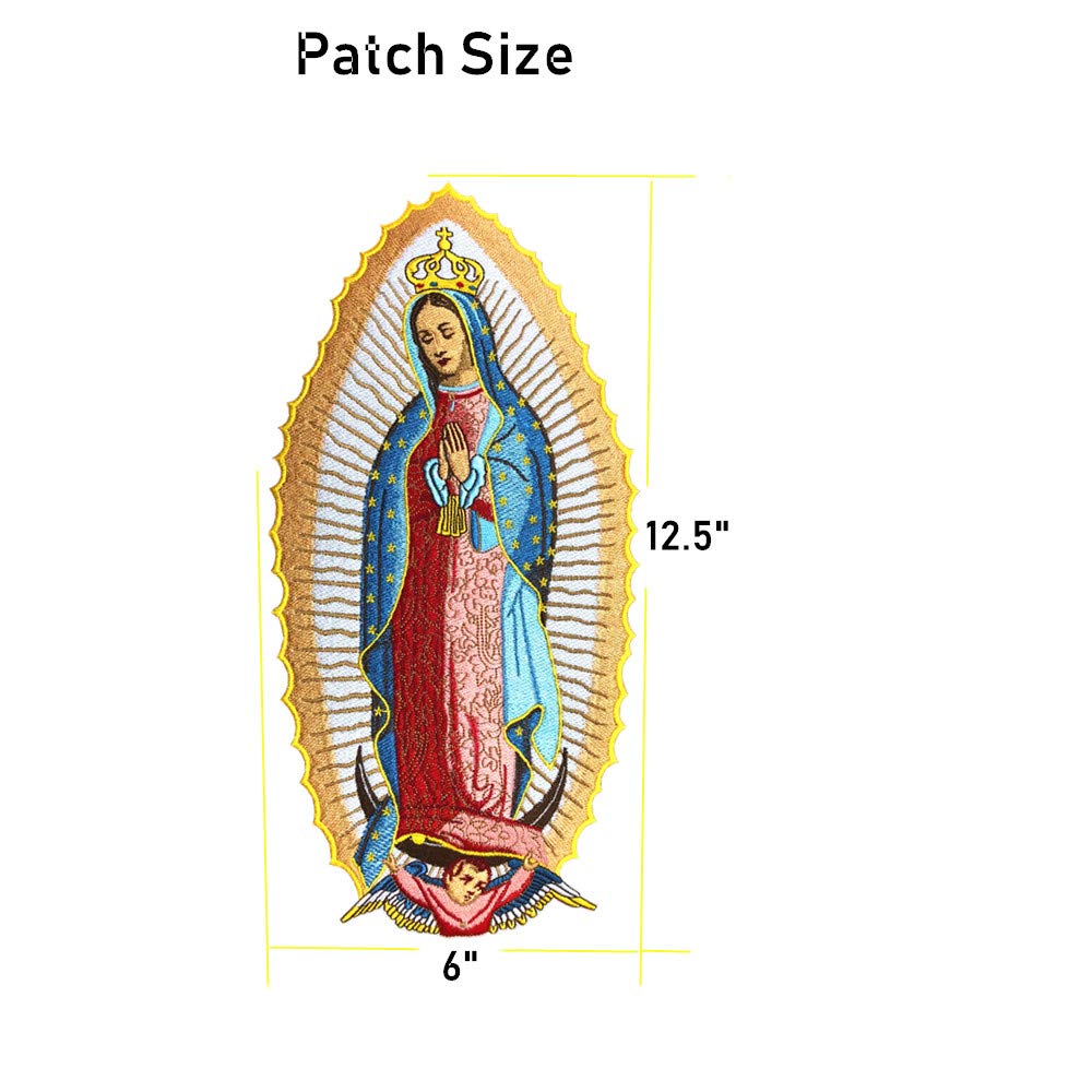 Virgin Mary Embroidered Patch - Our Lady of Guadalupe Iron On Applique for Jackets, Hats & Bags - Religious Embroidery Sew On Patch for DIY Crafts & Clothing Customization
