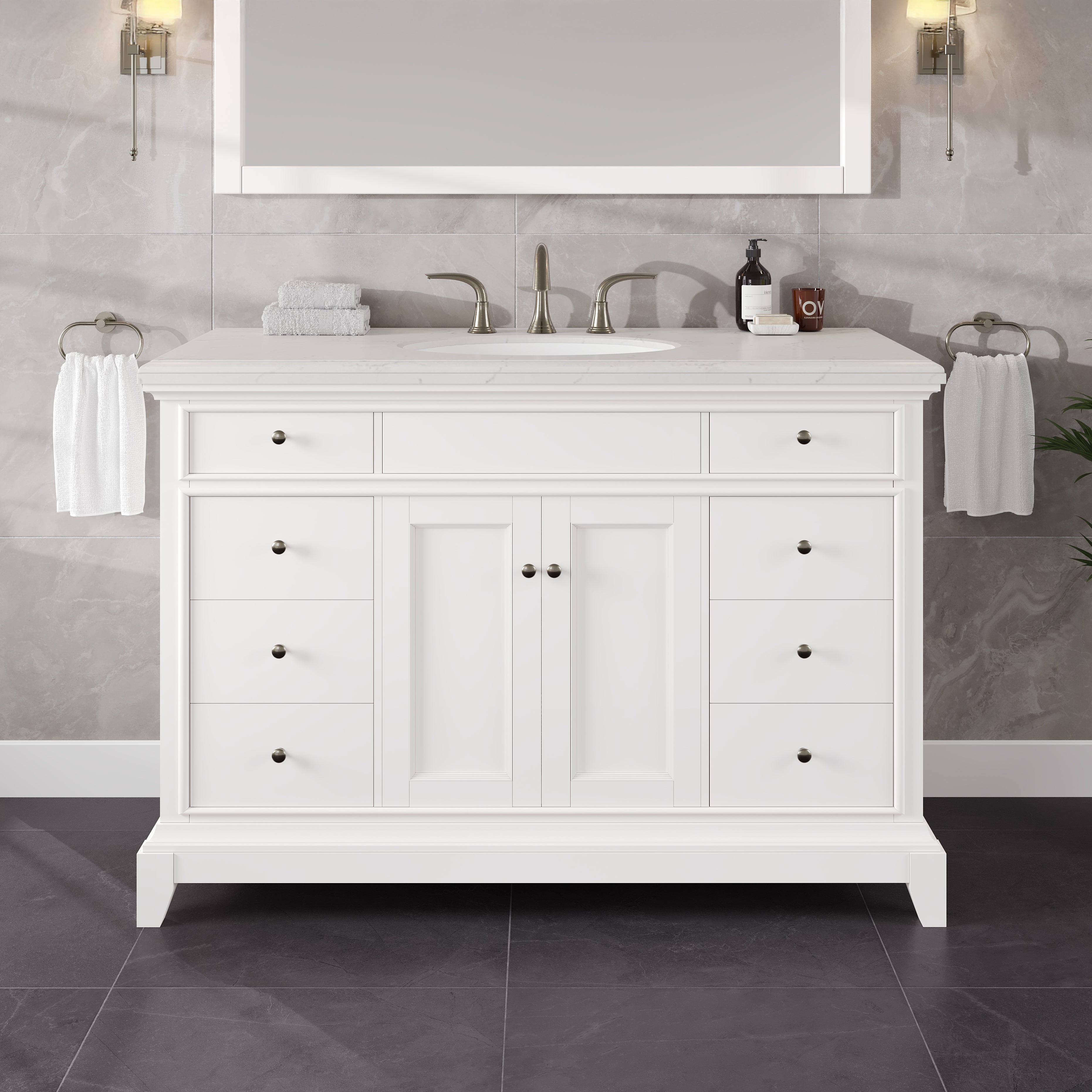 Eviva Elite 48 Inch White Bathroom Vanity with Sink - Modern Single Sink Vanity Set for Bathroom Remodel, Small Space & Powder Room Makeover