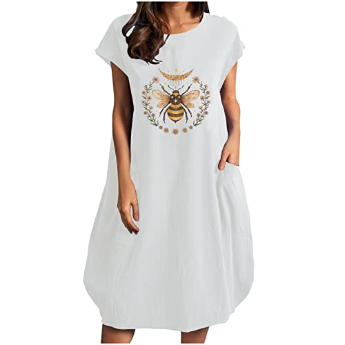 Plus Size Cotton Linen Summer Dresses for Women - Casual Loose Tunic T-Shirt Dress with Pockets | Comfortable & Breathable for Beach, Vacation & Everyday Wear