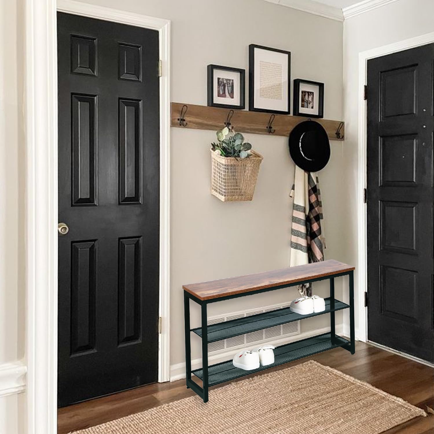 2-Tier Engineered Wood Shoe Storage Bench - Entryway Organizer with Seating | Space-Saving Shoe Rack for Hallway, Bedroom & Mudroom Organization