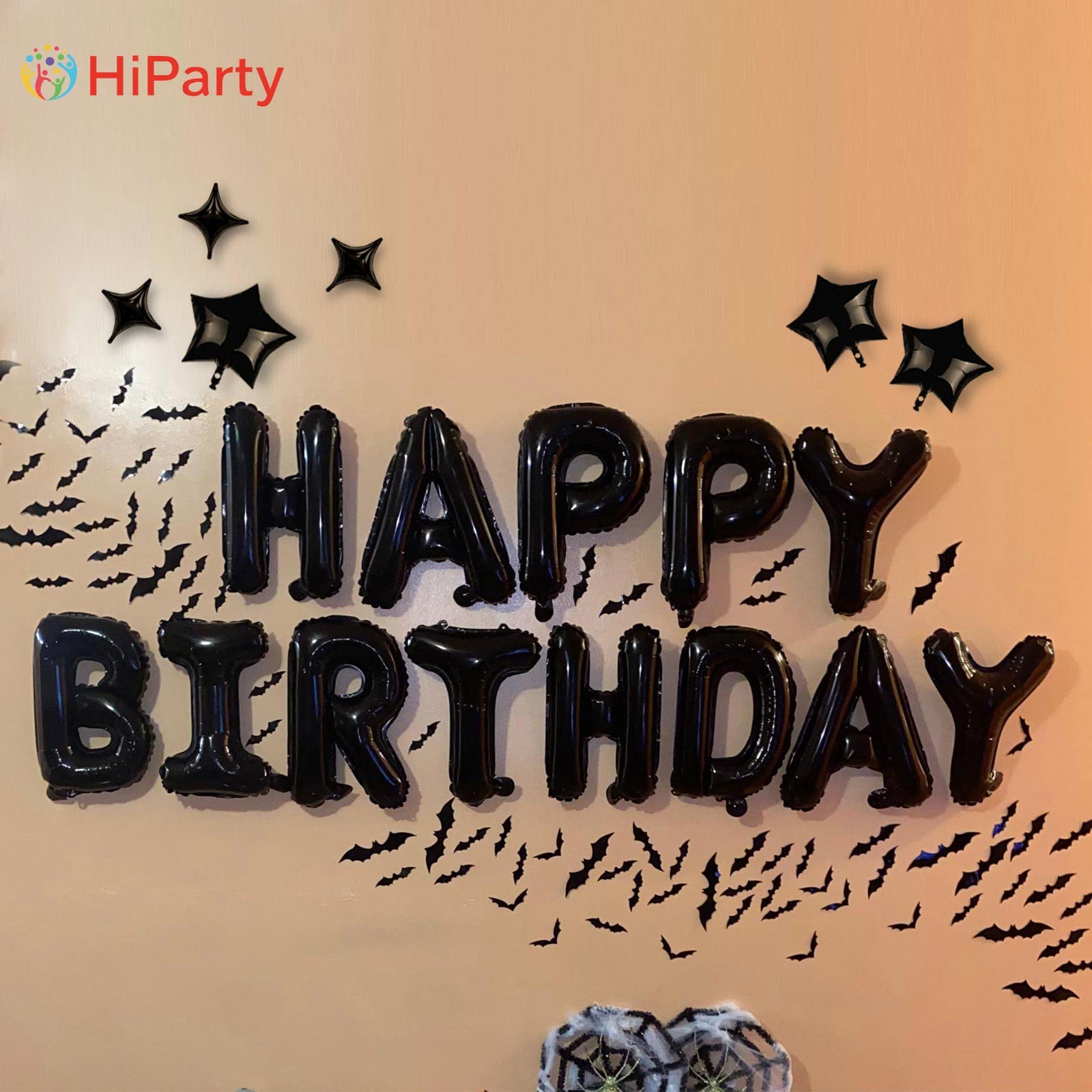 3D Mylar Foil Letter Happy Birthday Balloons Banner Set with 6 Star Balloons - Birthday Party Decorations for Kids, Boys, Men & Adults - Perfect for Indoor/Outdoor Birthday Celebrations, Baby Showers & Anniversary Parties