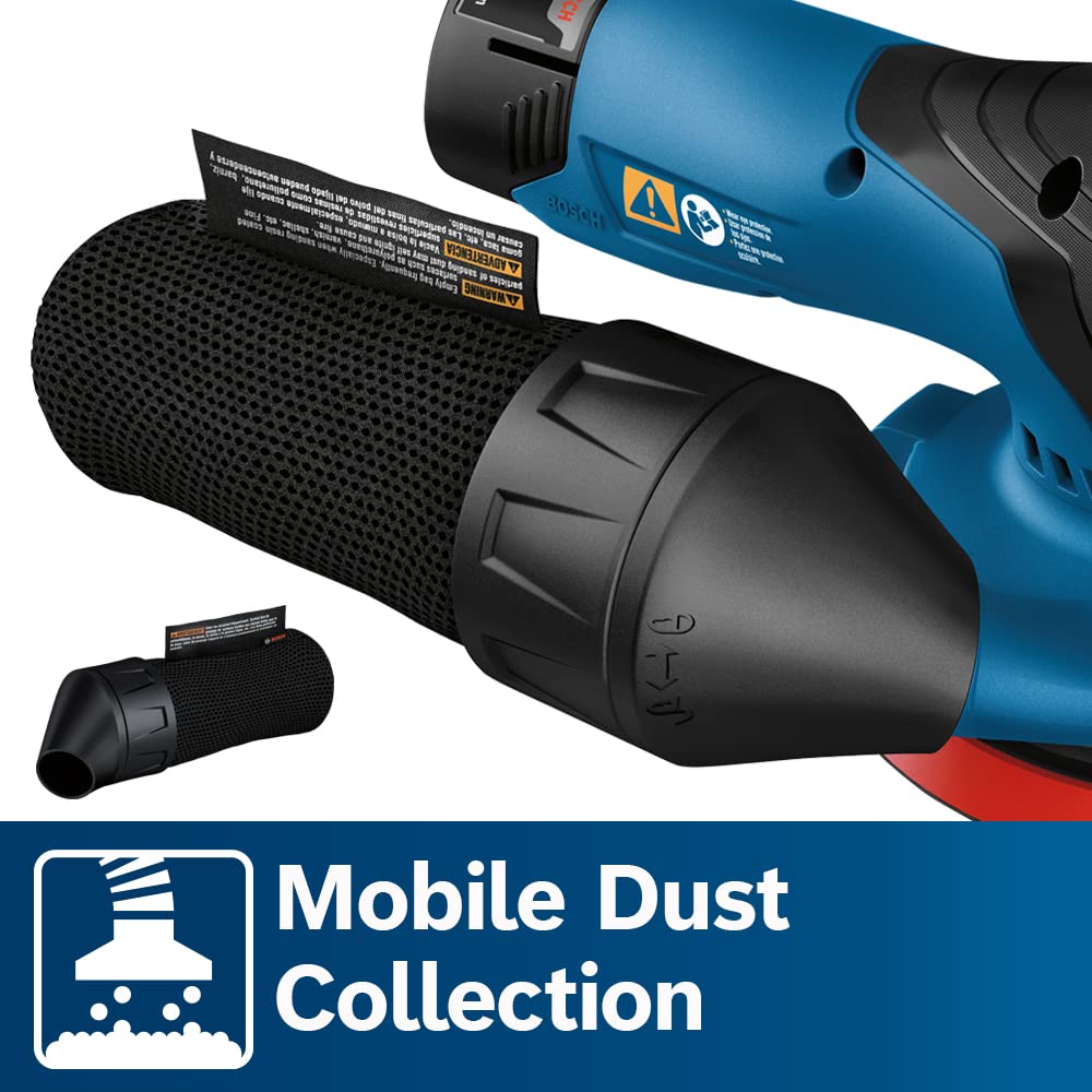 BOSCH GEX12V-5N 12V Max Brushless 5-Inch Random Orbit Sander - Ergonomic Palm Grip, Dust Collection System, Variable Speed Control, Soft-Start Technology (Bare Tool) - Perfect for Woodworking, Sanding Floors, Furniture Refinishing & DIY Projects