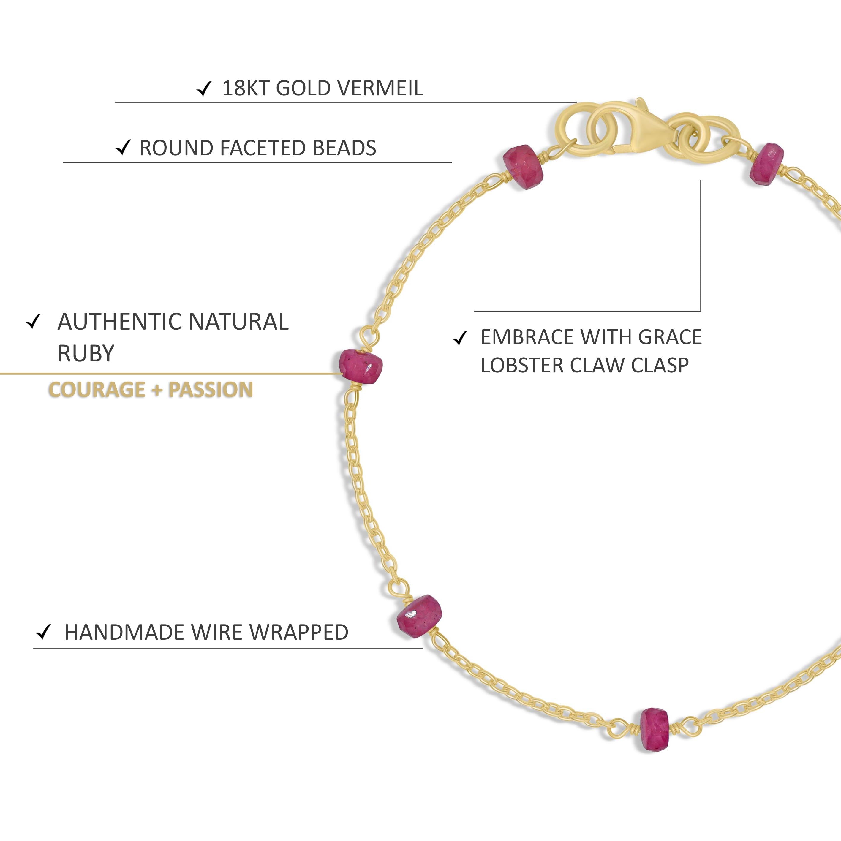 Natural Ruby Rondelle Beaded Bracelet - Minimalist Chain Jewelry for Women, Elegant Stackable Bangle for Daily Wear & Special Occasions