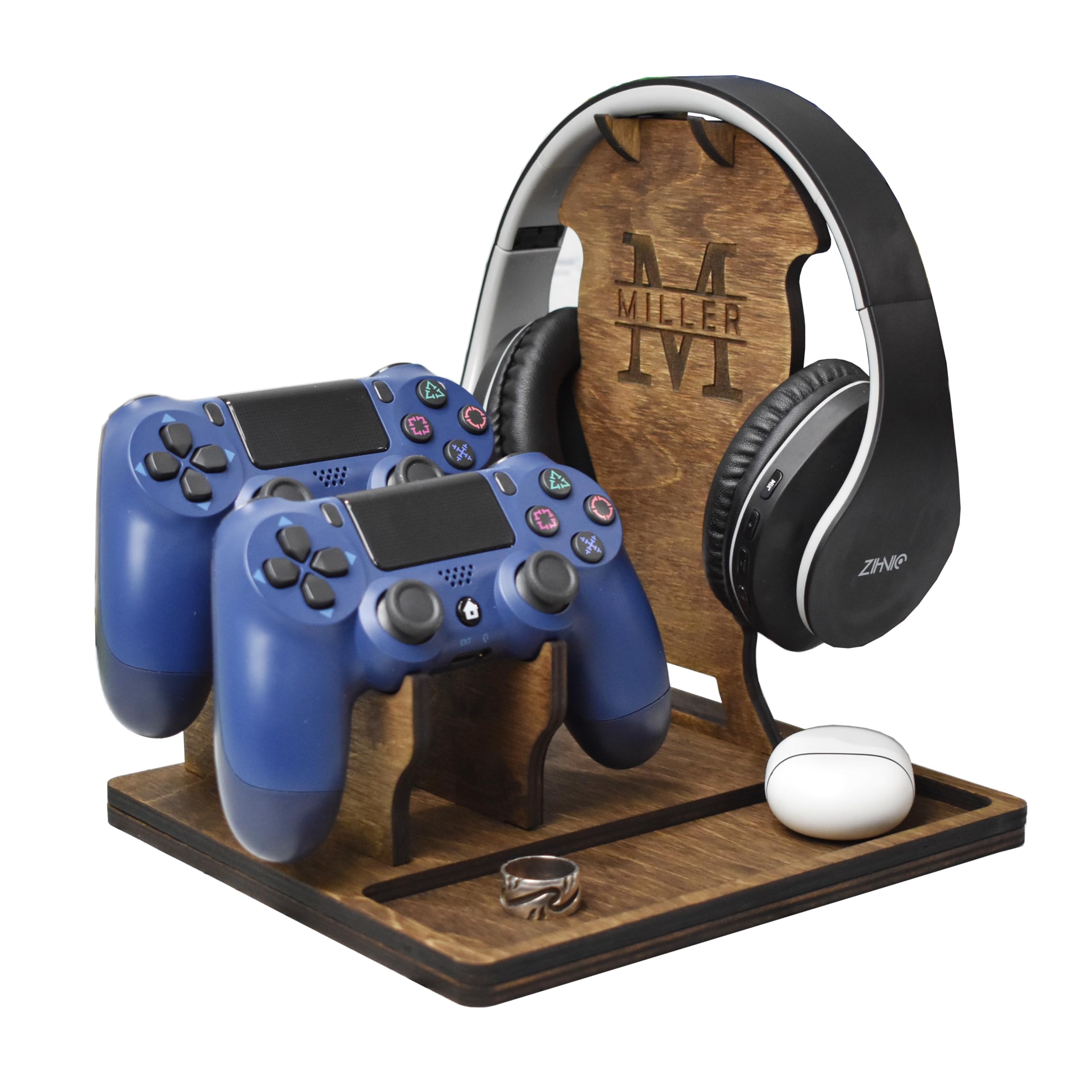 Wooden Headphone & Controller Stand - Gaming Gift for Christmas & Home Use