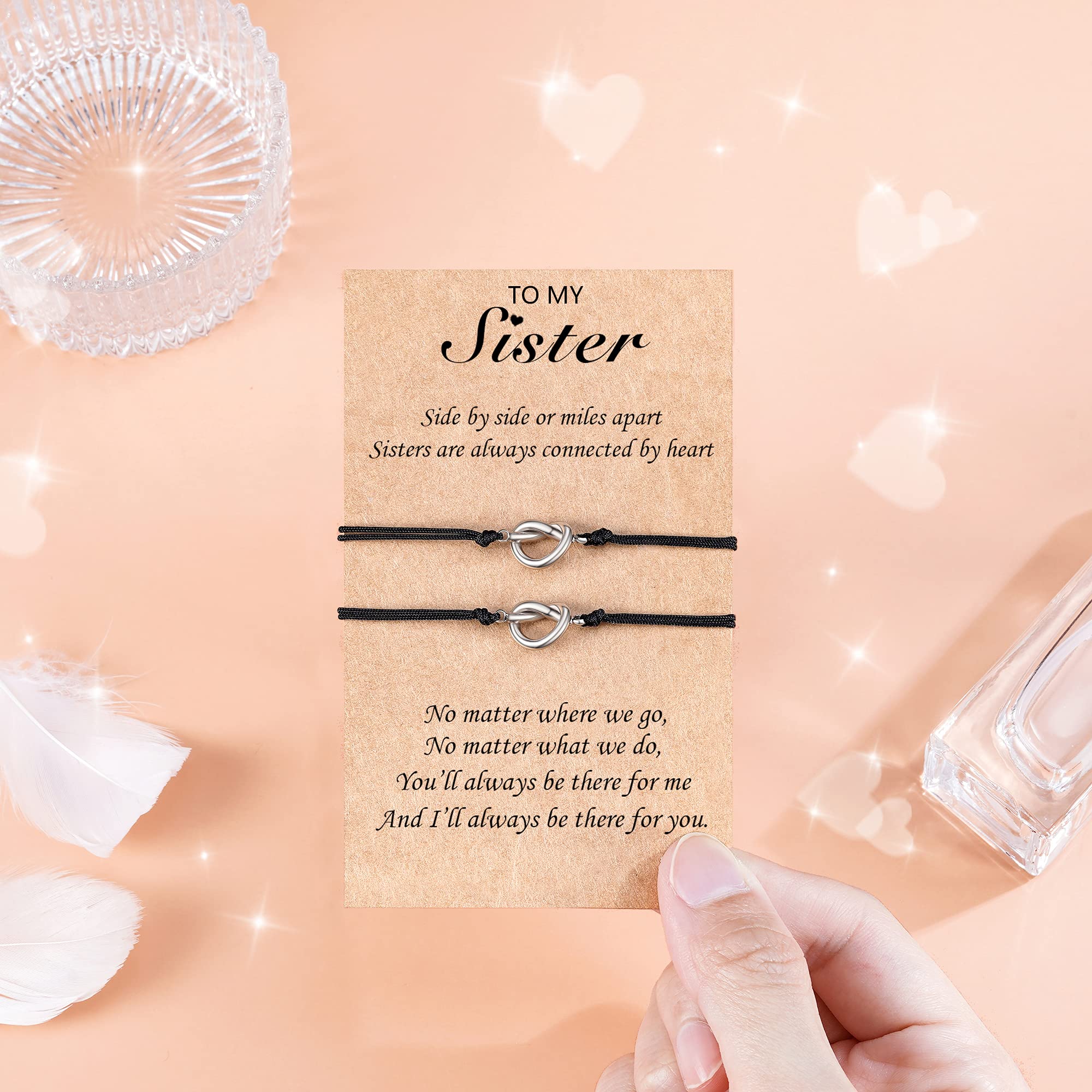 Jeka Love Knot Bracelets for Women - Best Friend & Sister Matching Bracelet Set, Sterling Silver or Gold Plated, Adjustable Bangle - Birthday, Wedding, Christmas Gift for Her - Perfect for Anniversaries, Promises & Special Occasions