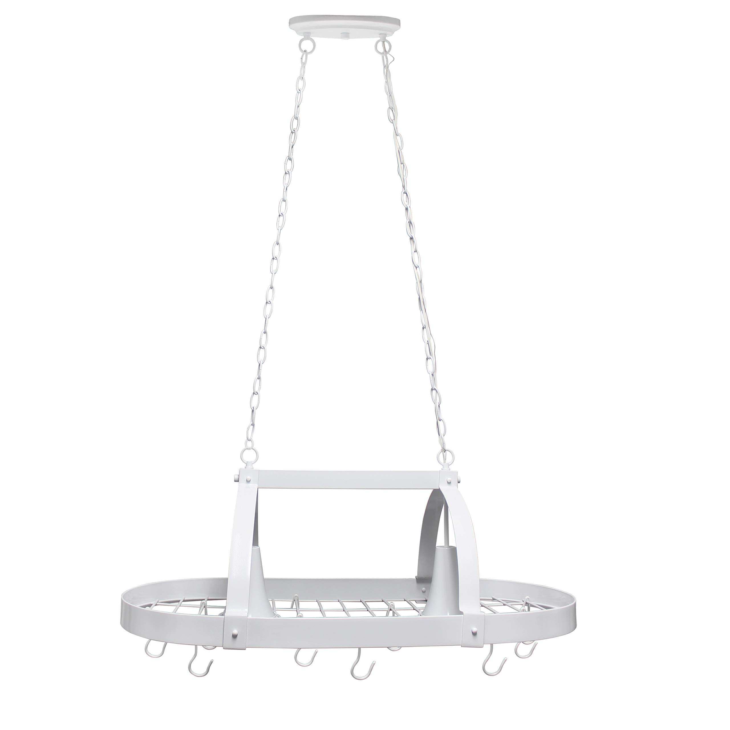 Elegant Designs PR1000-WHT 2-Light Kitchen Pot Rack with Built-in Downlights - White | Modern Hanging Cookware Organizer for Home & Restaurant Use