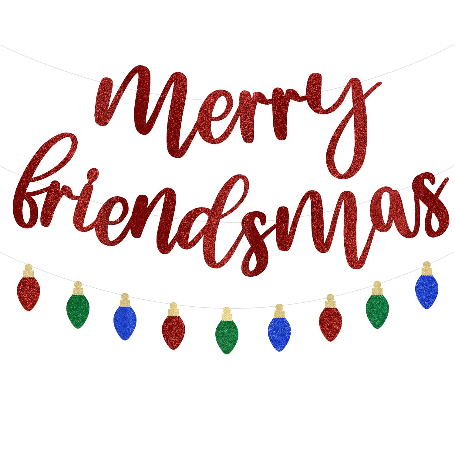 Glittery Red Merry Friendsmas Banner Light Bulb Garland - Friends Themed Party Decor for Christmas, Office & Indoor Home Decor - Perfect for Holiday Gatherings, Friend Celebrations & Festive Ambiance