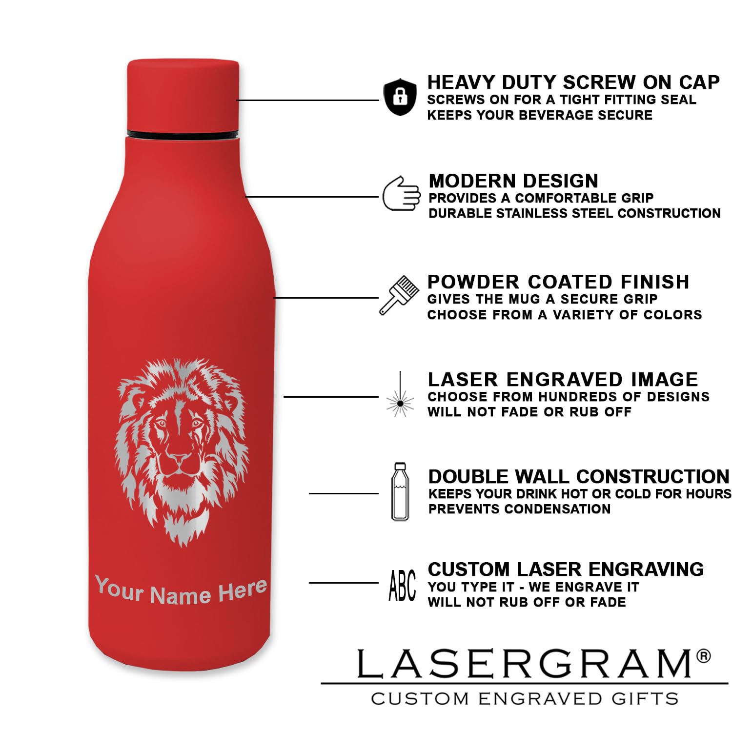 LaserGram 20oz Double Wall Insulated Stainless Steel Water Bottle with Drum Set Design - Personalized Engraving Gift for Gym, Office & Outdoor Activities