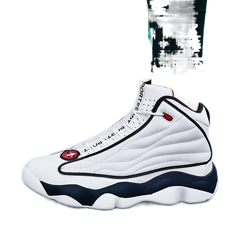 XADITON Men's Basketball Shoes - High Top Ankle Support, Breathable Sneakers for Outdoor & Indoor Sports (White & Blue, Size 8) | Perfect for Basketball, Training & Casual Wear