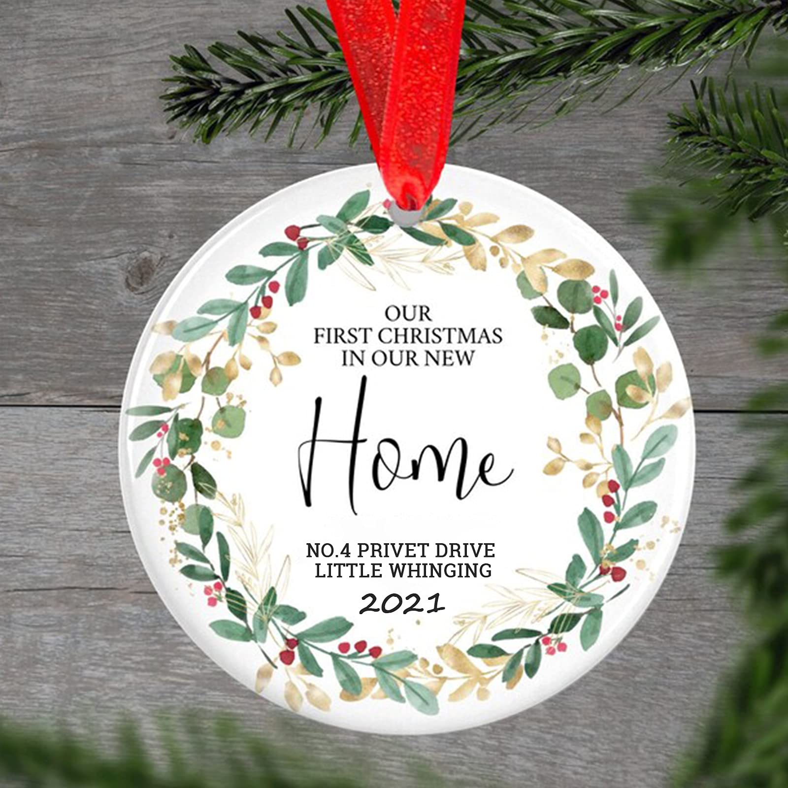 Custom First Home Christmas Ornament - Personalized New House Ceramic Keepsake - Our First Christmas in New Home Gift - Perfect for Housewarming & Holiday Decor