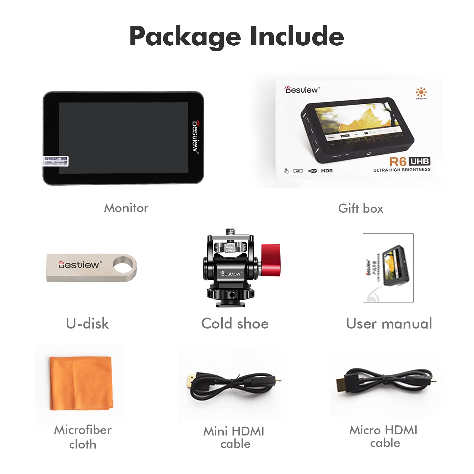Desview R6 5.5 Inch 2800nits Full HD 1920x1080 IPS Touch Screen Camera Field Monitor with 4K HDMI, 3D LUT, Waveform & Focus Assist - Perfect for DSLR Filmmaking, Video Production & Outdoor Shooting