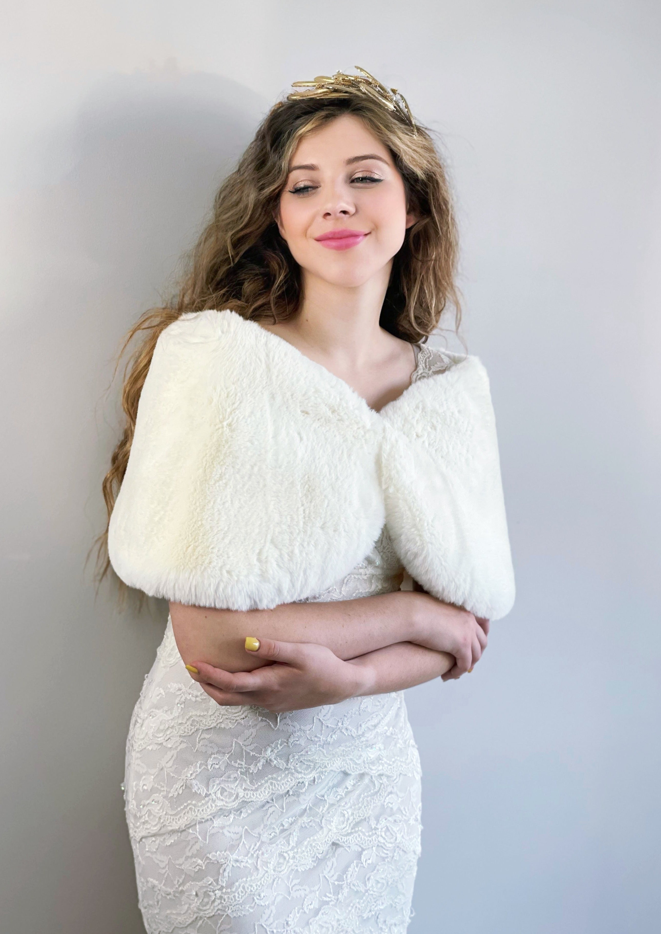 Ivory Fur Wrap Shawl - Serena Ivy05 Style for Women | Elegant Winter Accessory for Parties, Weddings & Evening Events