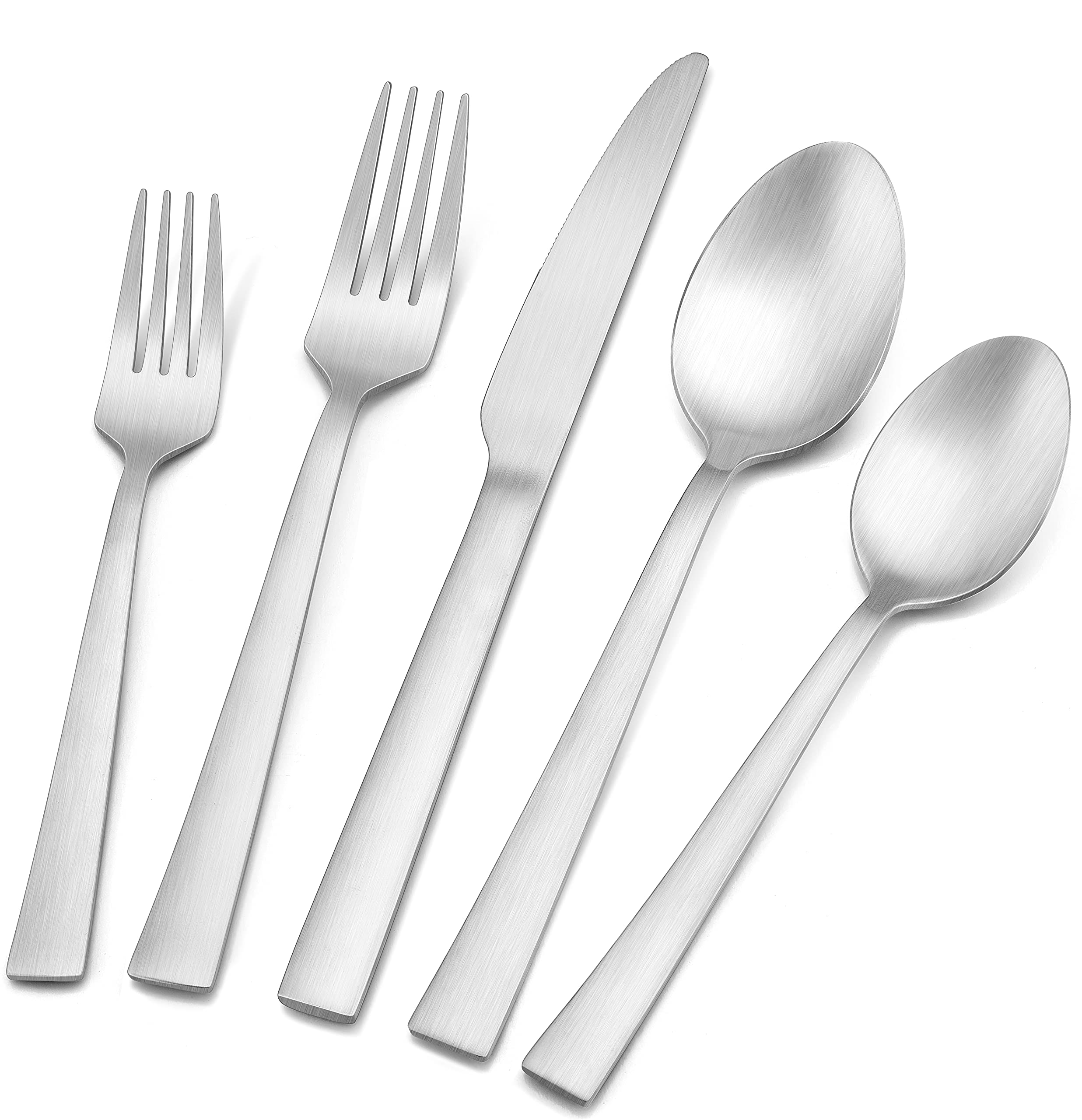 40-Piece Matte Silverware Set - Stainless Steel Flatware Service for 8 - Durable Metal Cutlery Set with Forks, Spoons & Knives - Square Edge Design - Perfect for Dinner Parties, Restaurants & Everyday Dining