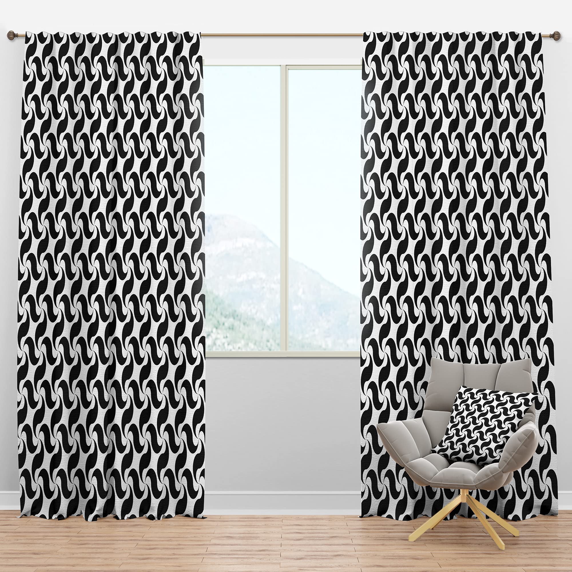DesignQ Blackout Curtains - Monochrome Geometric Pattern IV - Thermal Insulated Bedroom & Living Room Drapes - Single Panel 52x120 Inches - Perfect for Home Theater, Nursery & Light Control