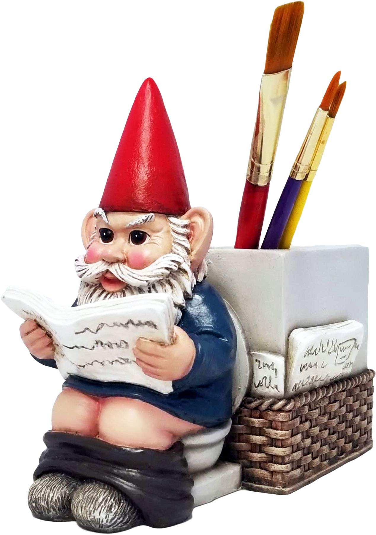 Serious Business Gnome on Throne Pen Holder - Unique Office Desk Organizer for Home & Office Workspace Decor