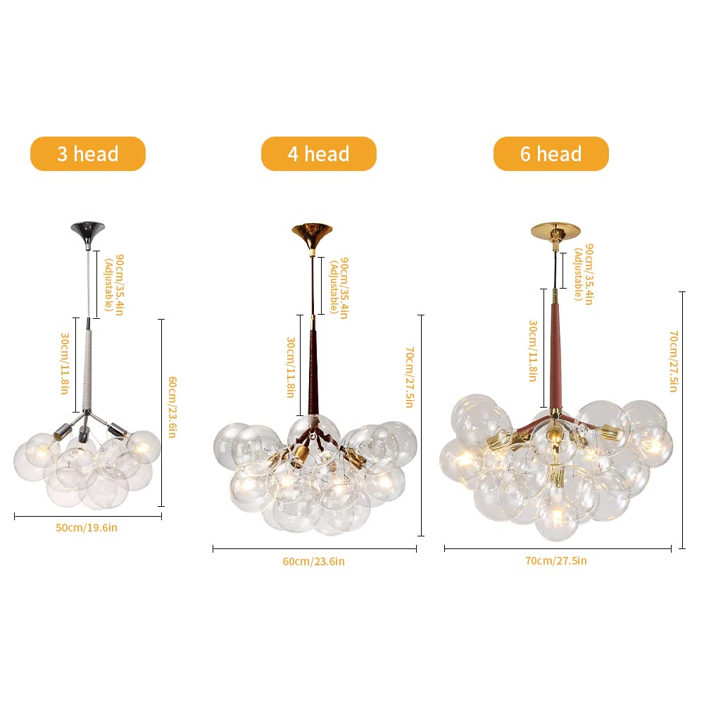 Modern Aiwen Bubble Glass Chandelier - 3-Light Suspension Ceiling Pendant Lamp for Dining Room, Living Room & Bedroom (Bulbs Not Included) | Elegant Lighting Fixture for Home Decor